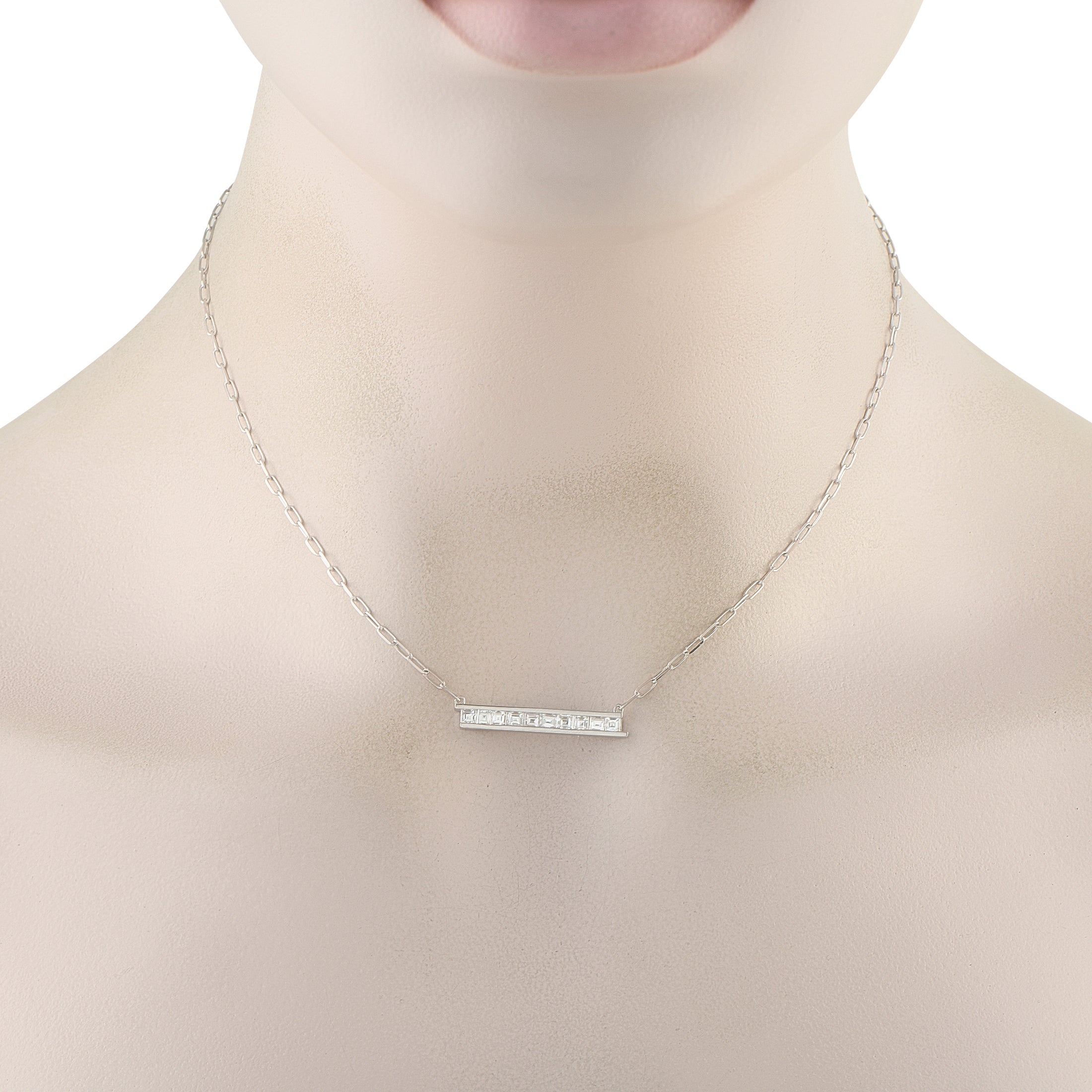 18K White Gold 1.10ct Diamond Bar Link Necklace