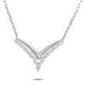 18K white gold diamond necklace with V-shaped pendant and teardrop drop