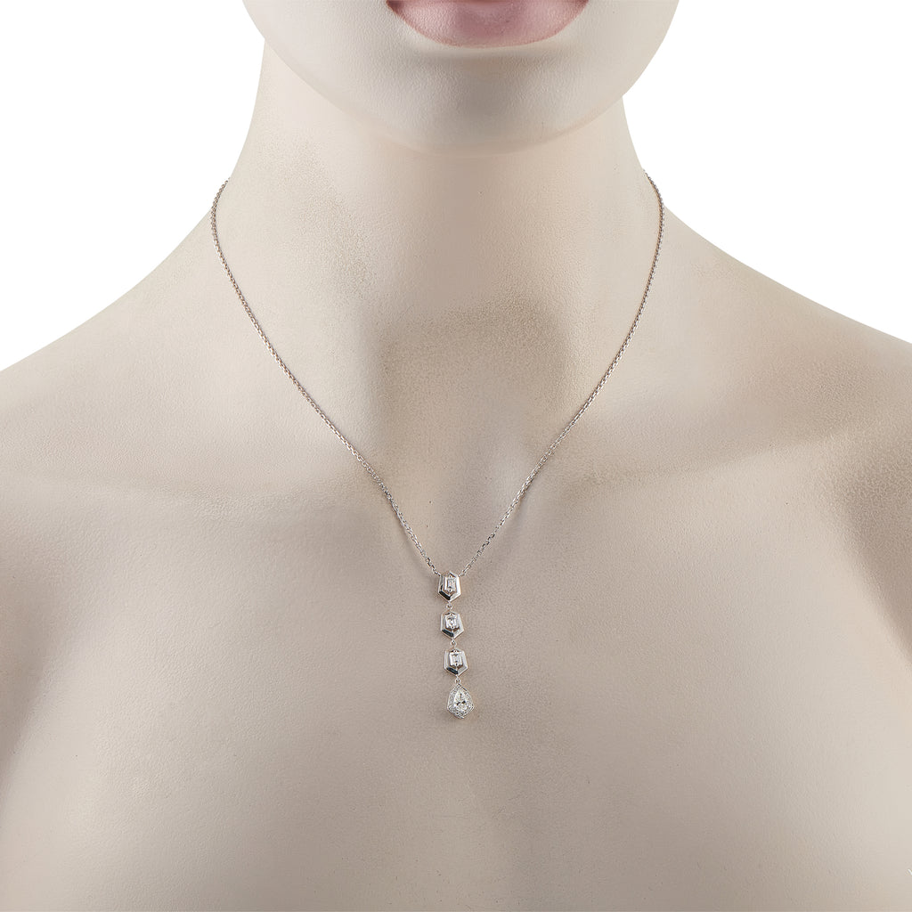 18K White Gold 1.25ct Diamond Geometric Drop Necklace