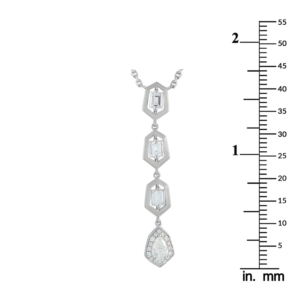 18K White Gold 1.25ct Diamond Geometric Drop Necklace