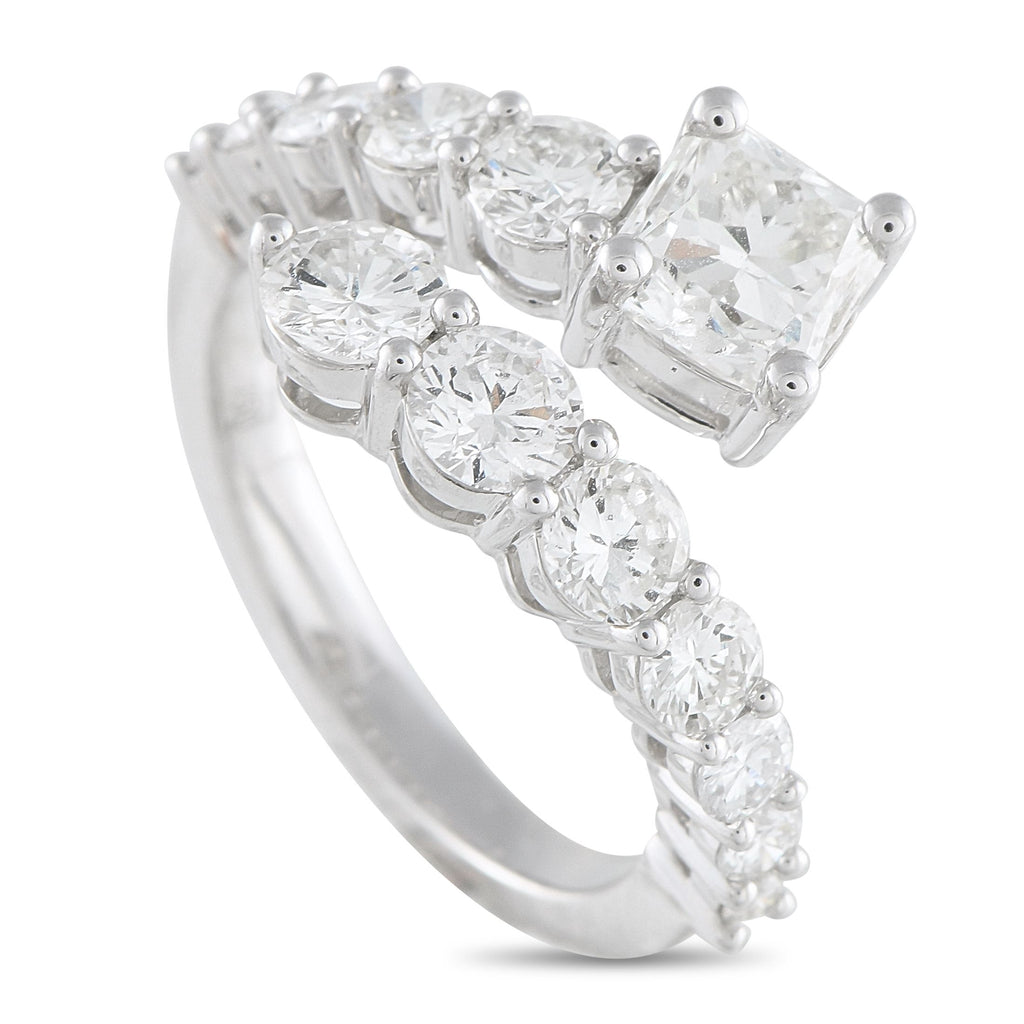 Exclusive 18K White Gold 2.60ct Diamond Square Bypass Ring ALR-18742 – This white gold bypass ring features a swirling band s