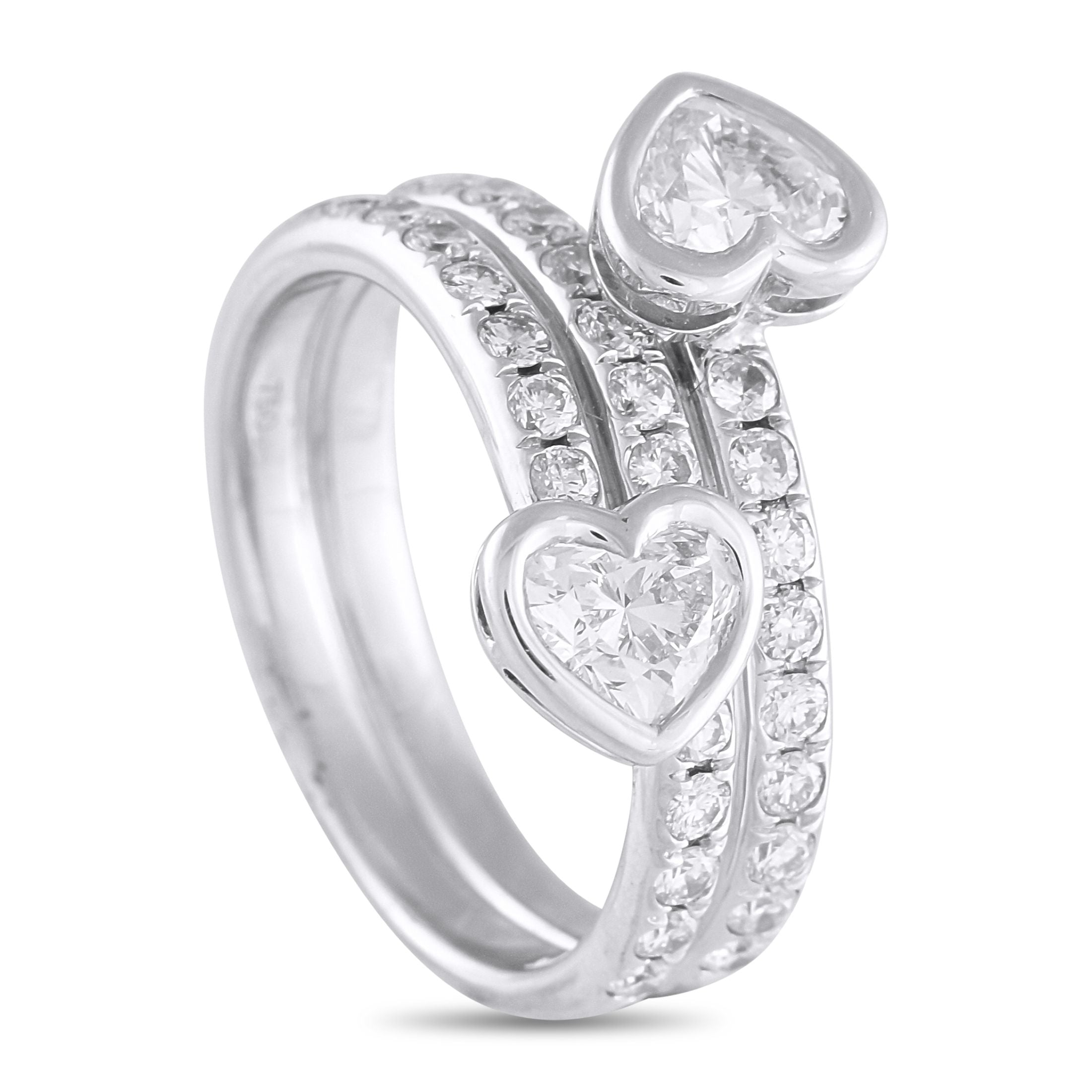 Exclusive 18K White Gold 1.75ct Diamond Heart Coil Ring ALR-18588-1 – In this white gold coil ring, arcs of round diamonds ta
