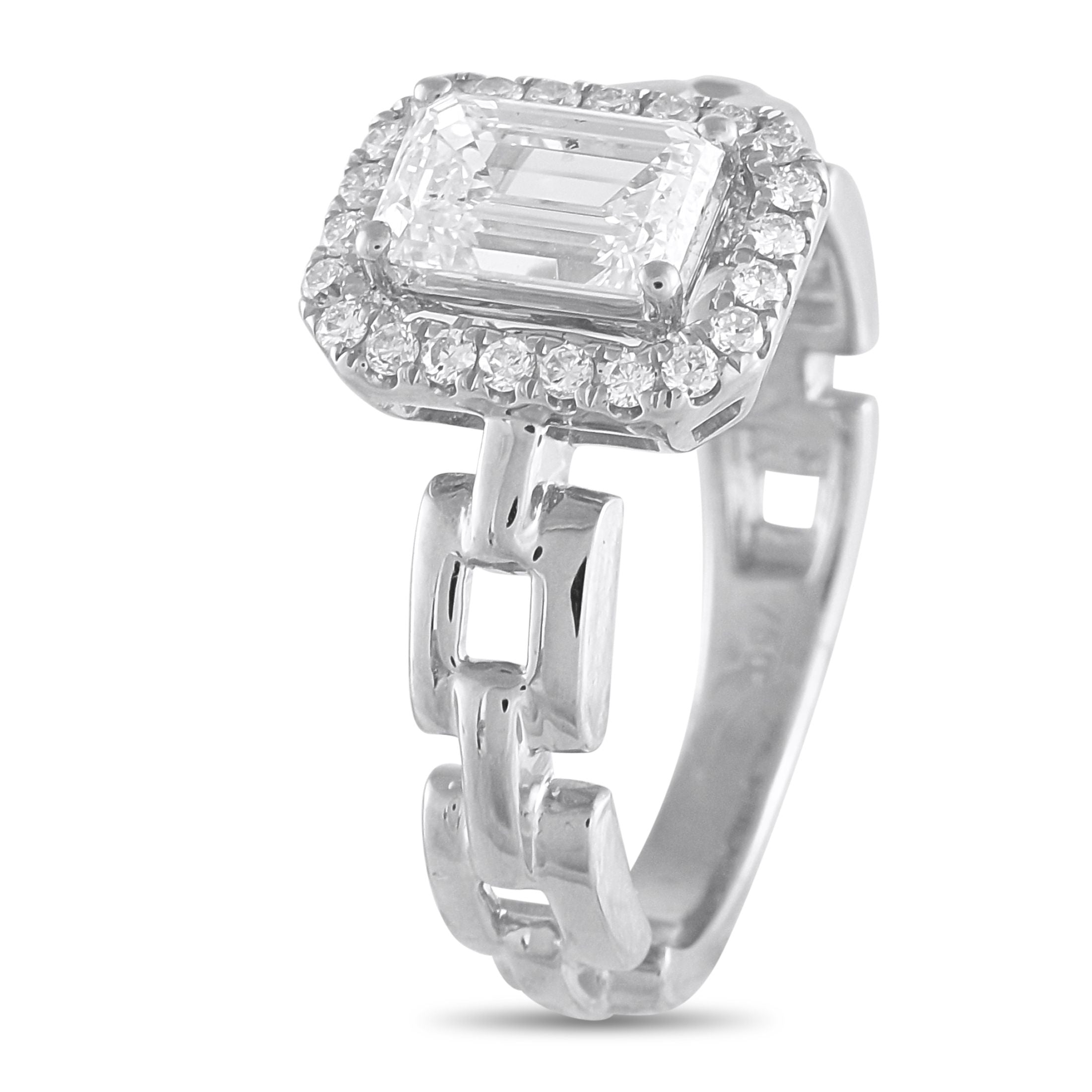 Exclusive 18K White Gold 1.25ct Diamond Square Link Ring