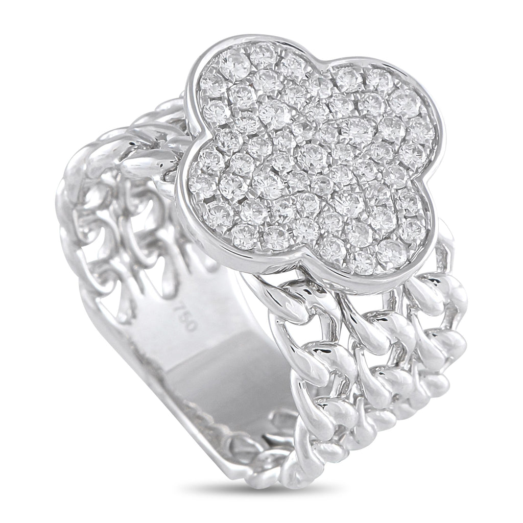 Exclusive 18K White Gold 0.70ct Diamond Ring – A classic quatrefoil motif serves as a stunning focal point on this exquisite 