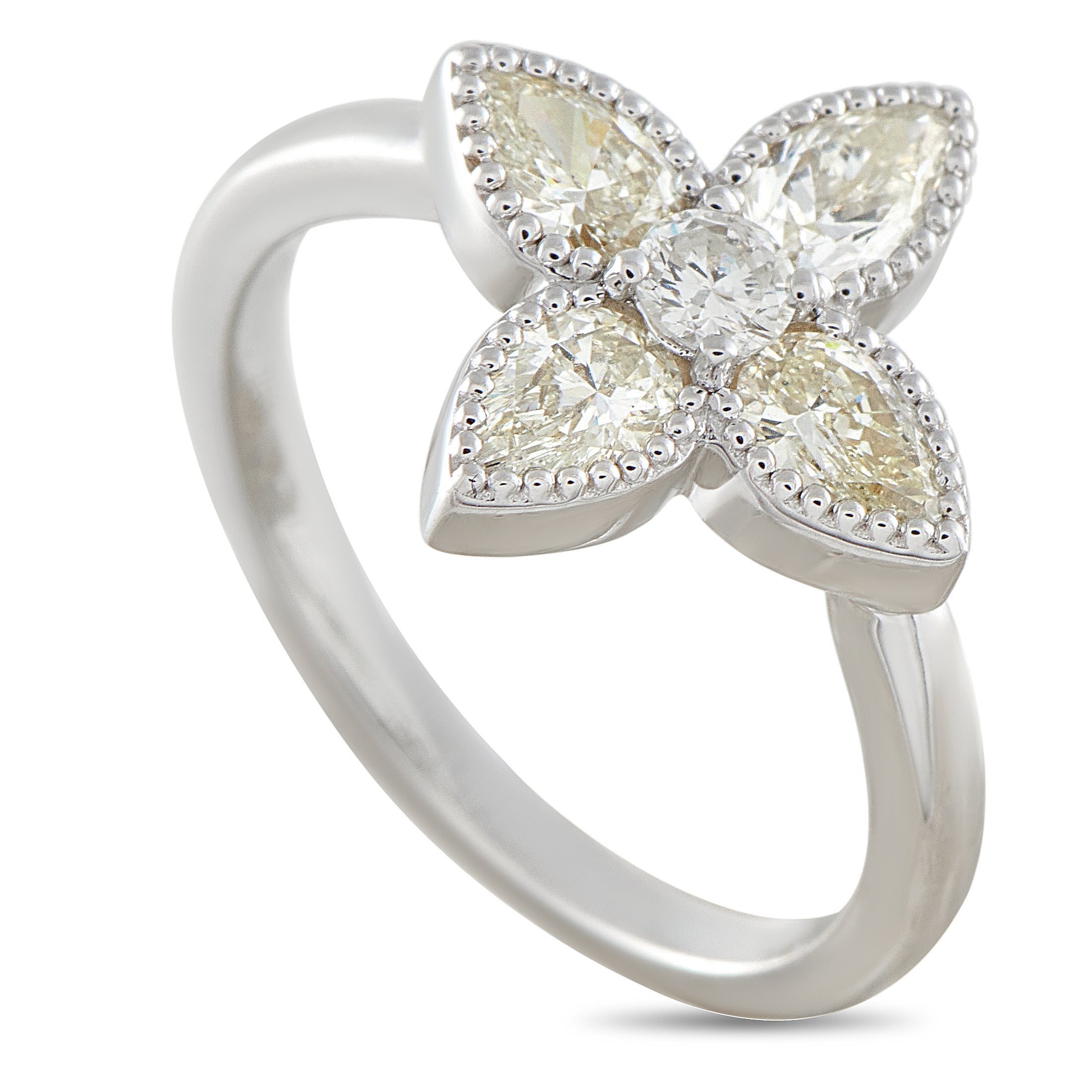 18K White Gold 0.95ct Diamond Four Petal Flower Ring