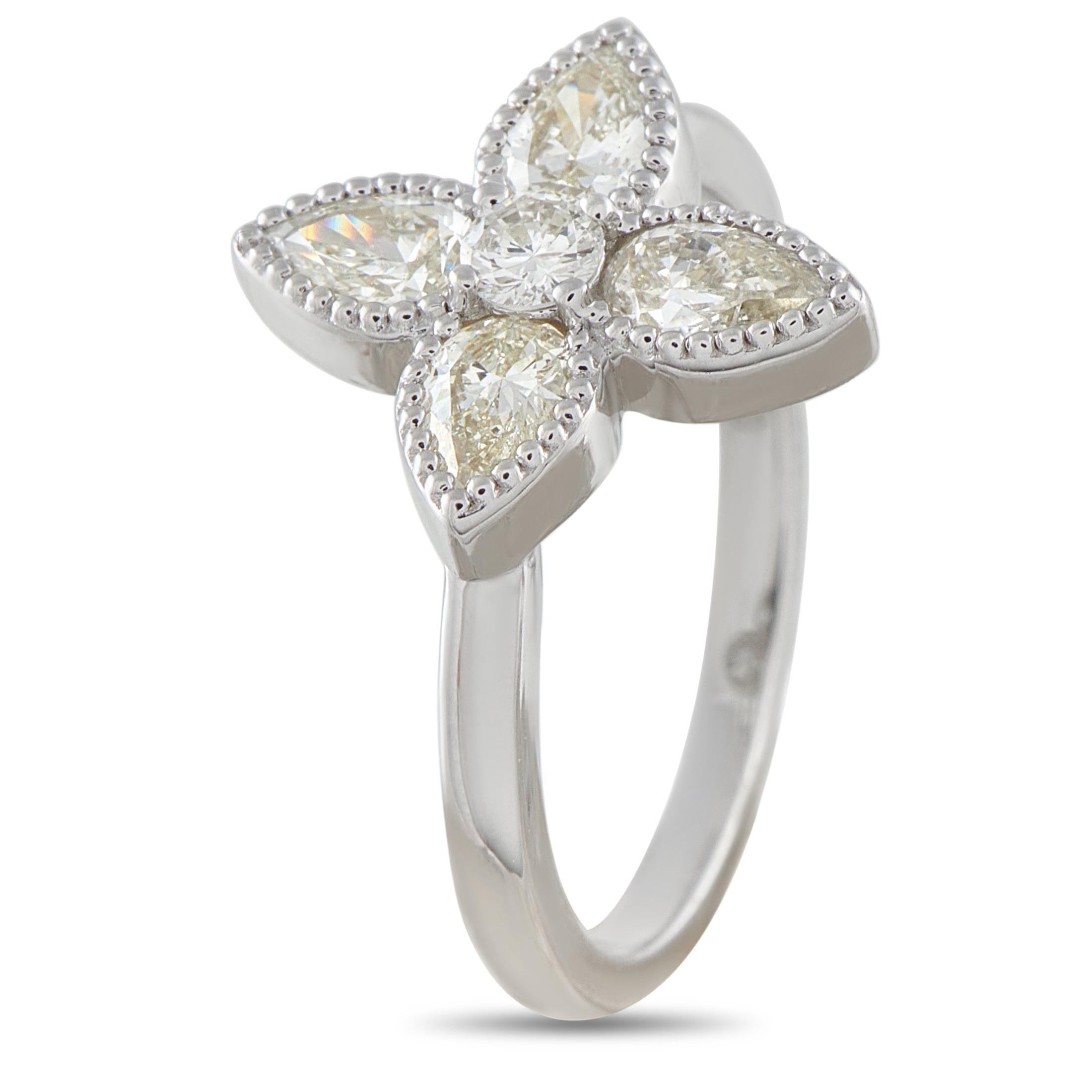 18K White Gold 0.95ct Diamond Four Petal Flower Ring
