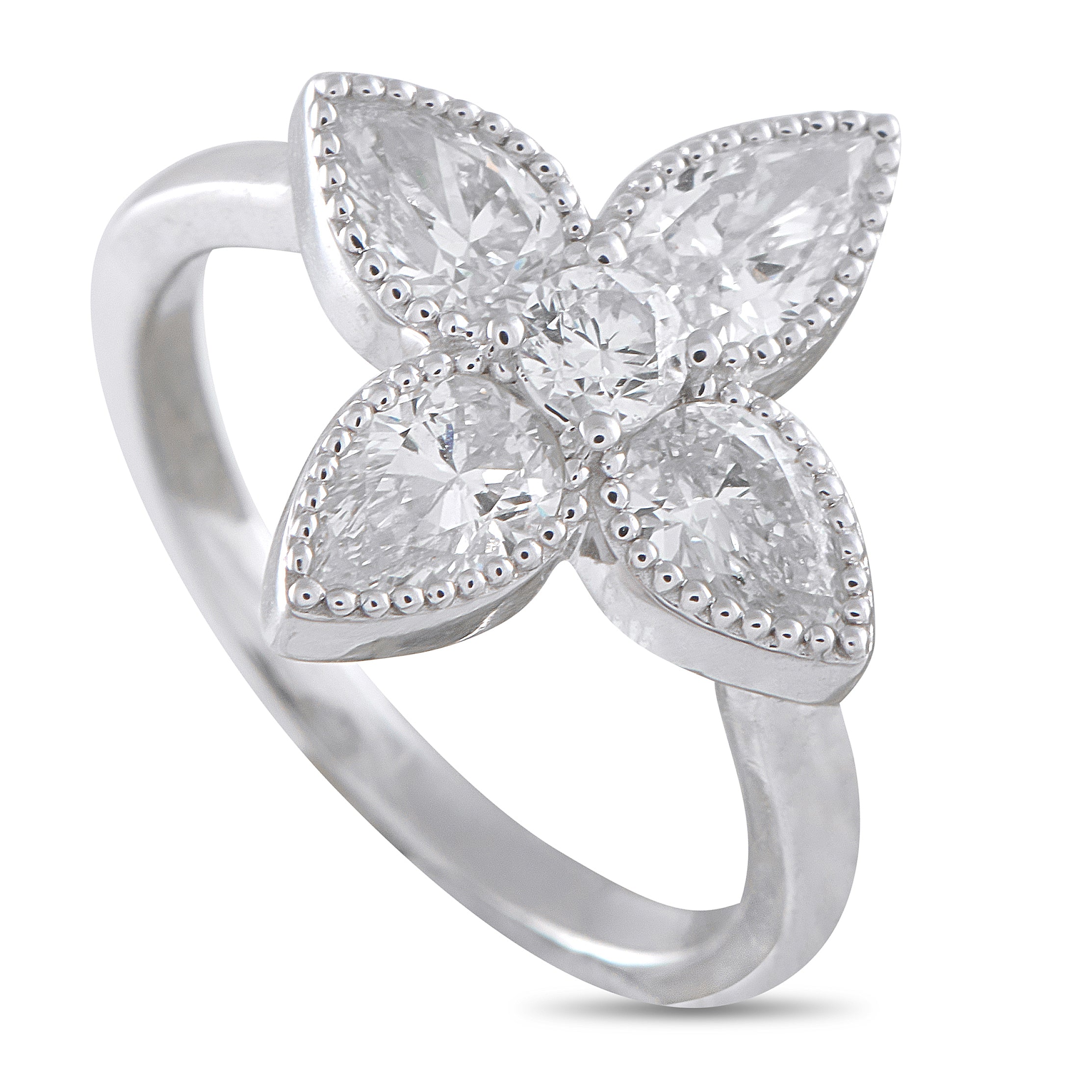 18K White Gold 1.40ct Diamond Four Petal Flower Ring
