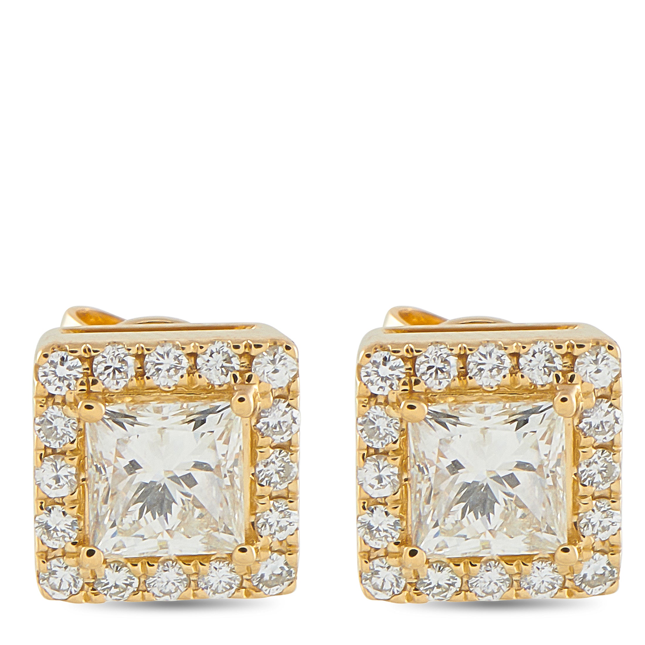 18K Yellow Gold 1.37ct Diamond Square Stud Earrings
