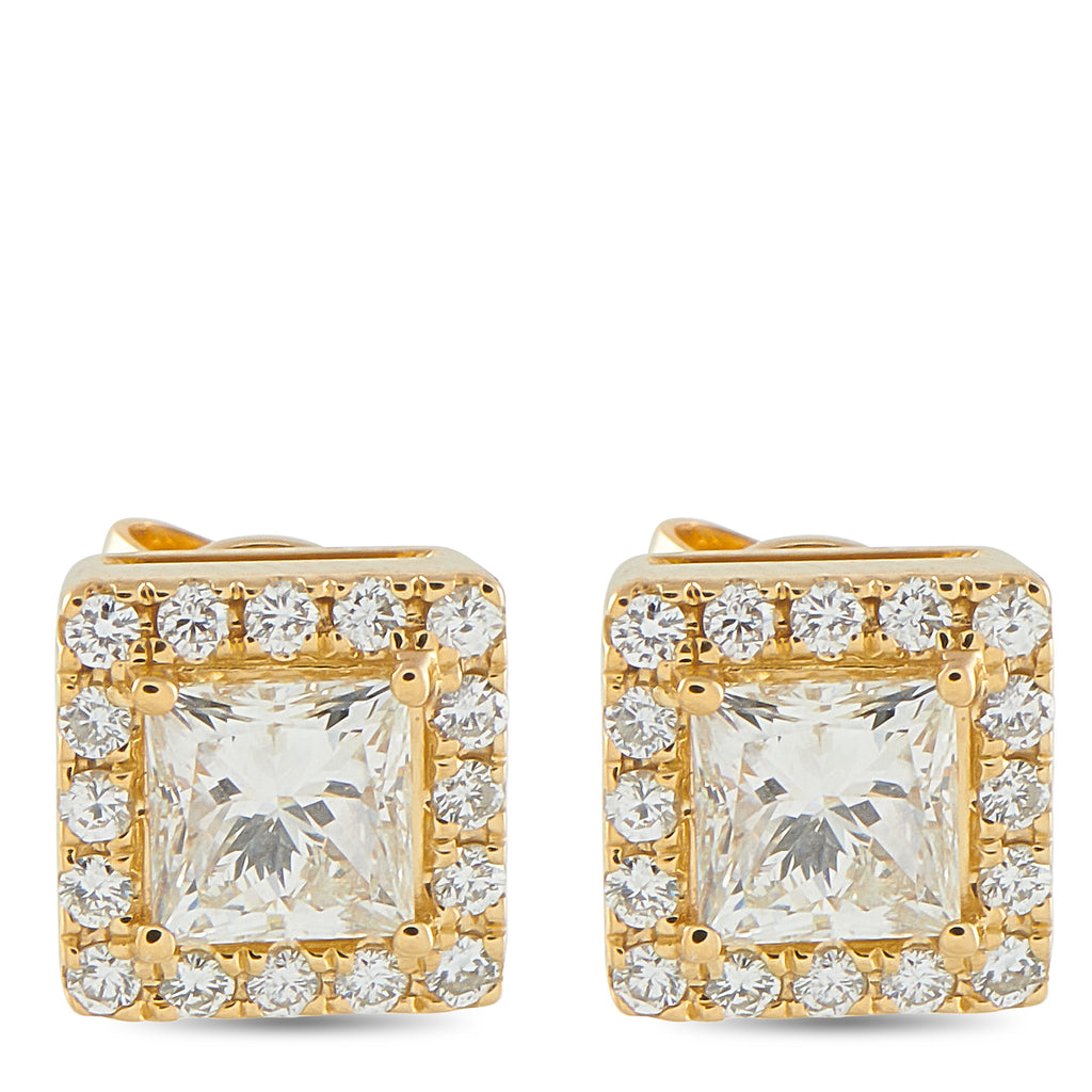 18K Yellow Gold 1.37ct Diamond Square Stud Earrings