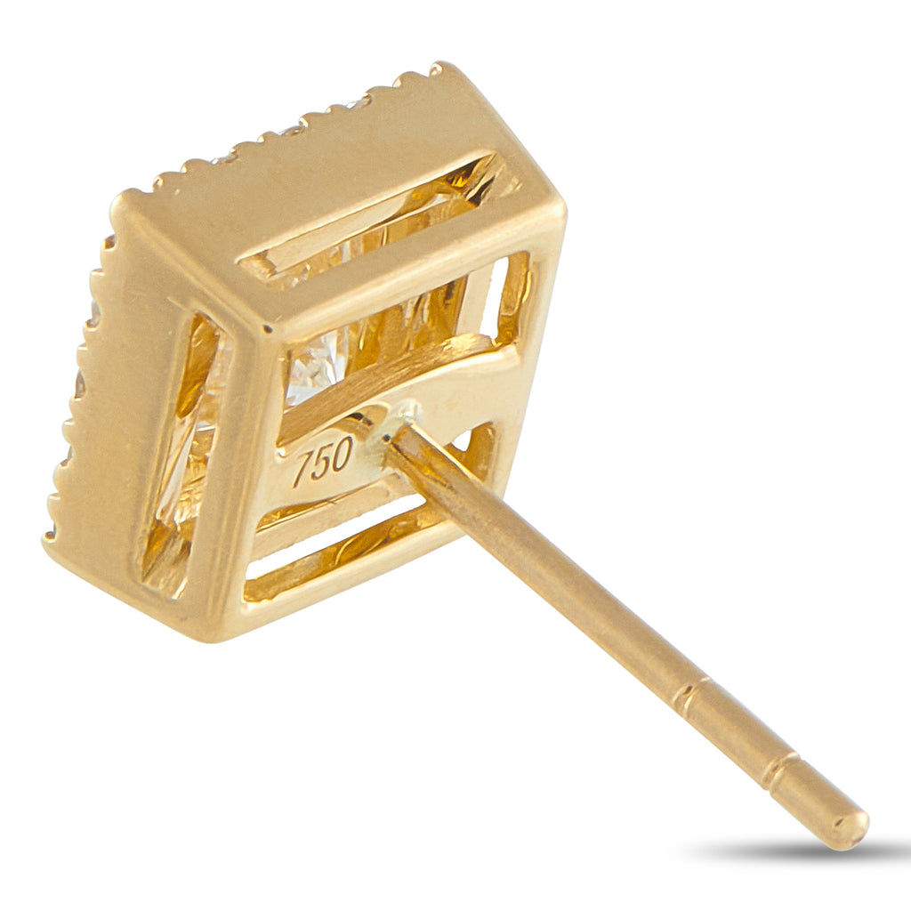 18K Yellow Gold 1.37ct Diamond Square Stud Earrings