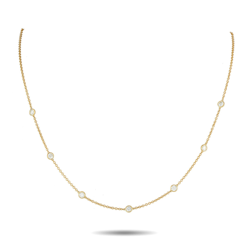 Exclusive 18K Yellow Gold 1.05ct Diamond Station Necklace – A series of round-cut Diamonds with a total weight of 1