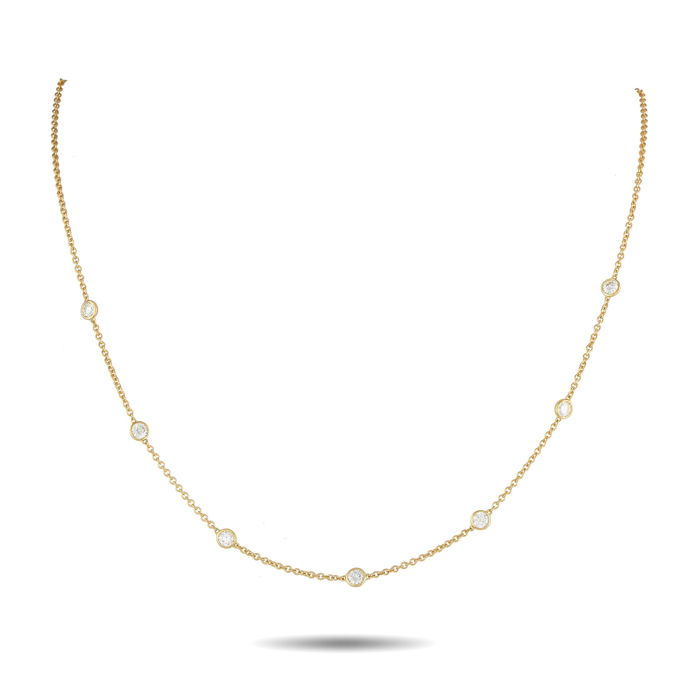Exclusive 18K Yellow Gold 1.05ct Diamond Station Necklace – A series of round-cut Diamonds with a total weight of 1