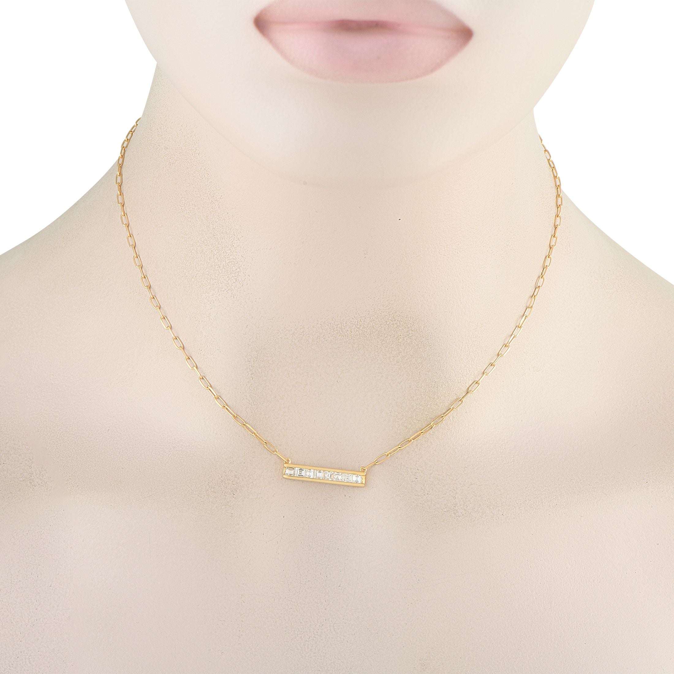 Exclusive 18K Yellow Gold 0.75ct Diamond Bar Link Necklace