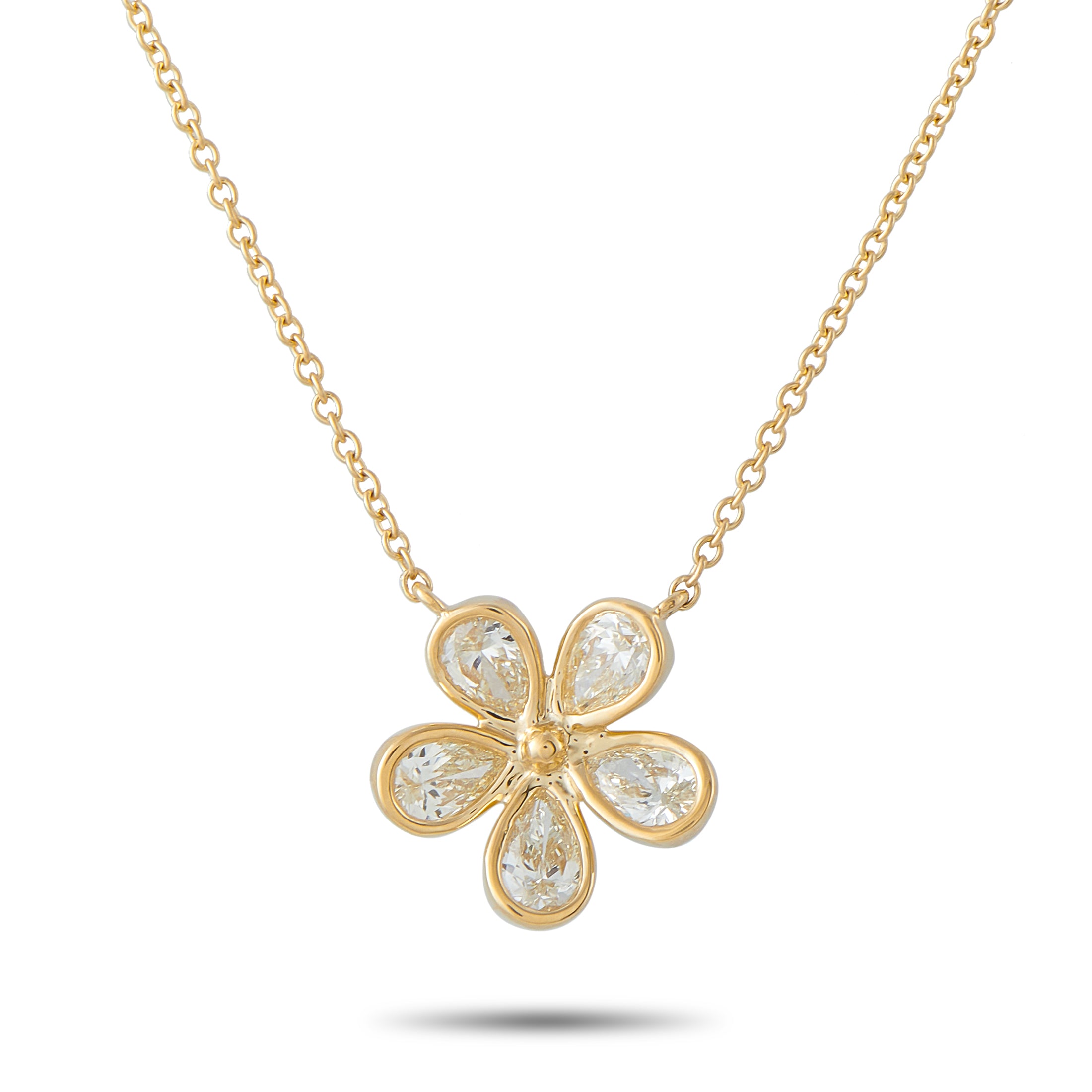 18K Yellow Gold 1.0ct Diamond Flower Necklace