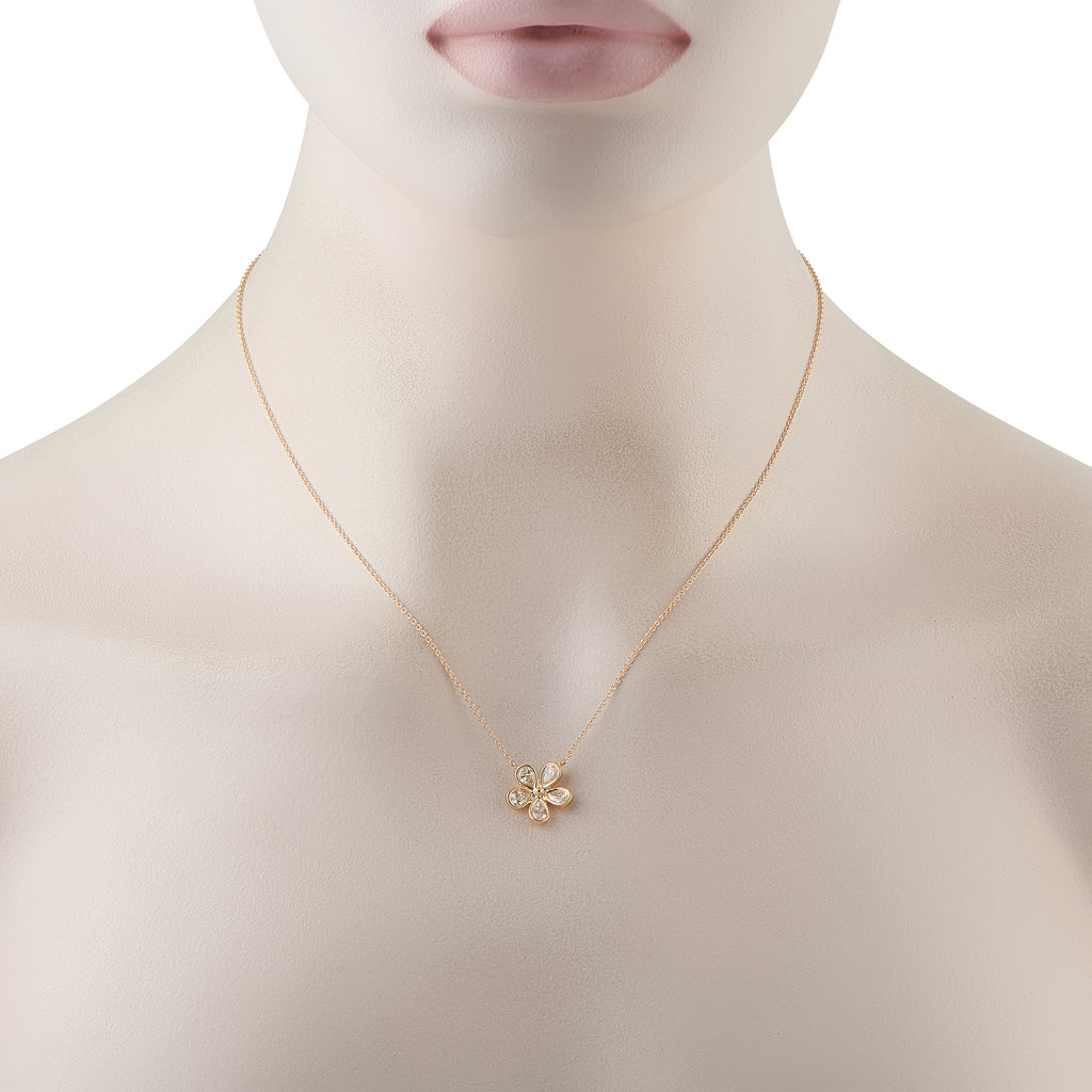 18K Yellow Gold 1.0ct Diamond Flower Necklace