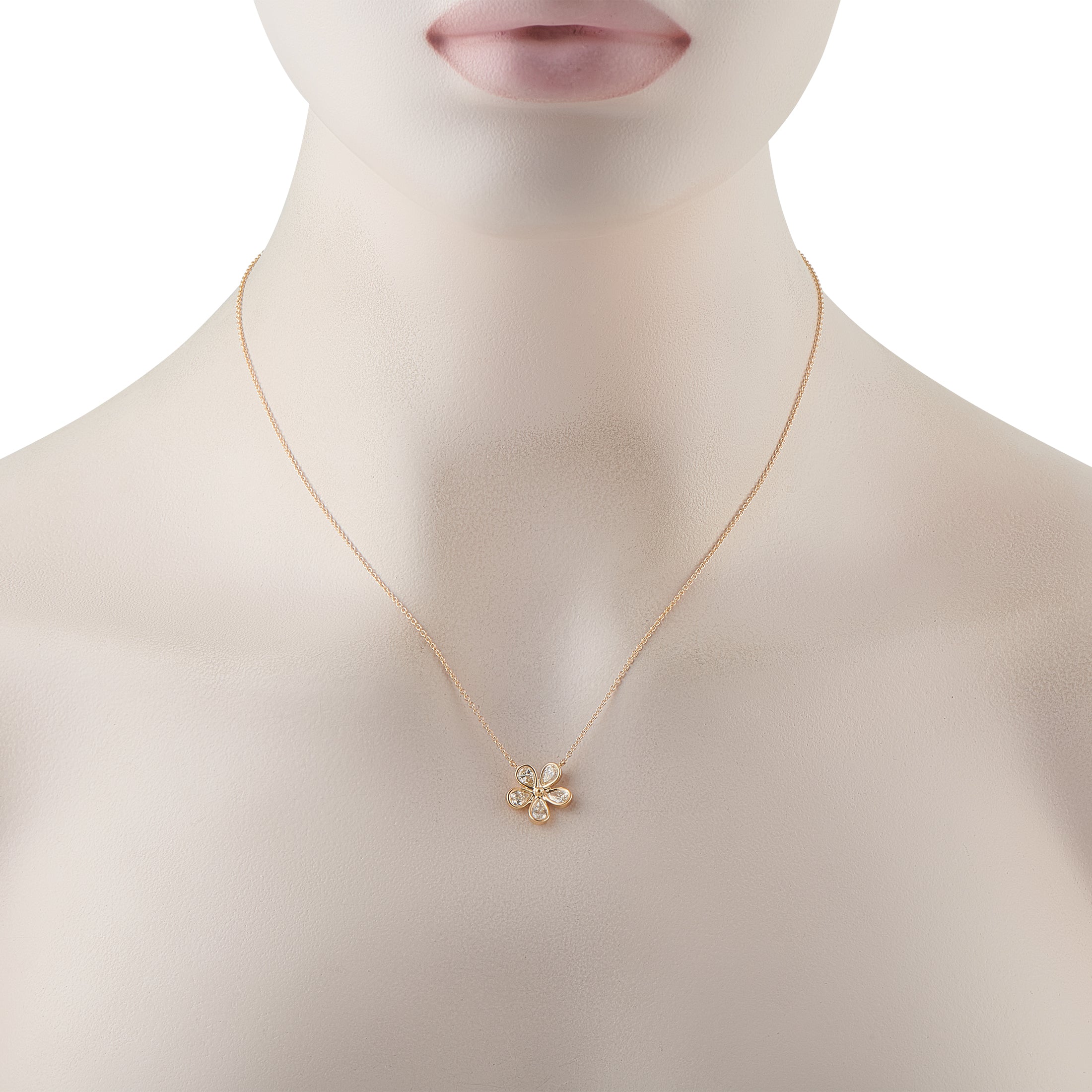 18K Yellow Gold 1.0ct Diamond Flower Necklace
