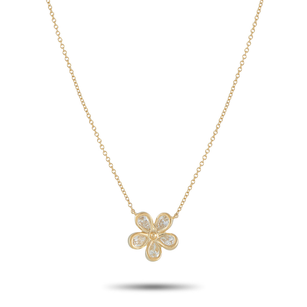 18K Yellow Gold 0.75ct Diamond Flower Necklace