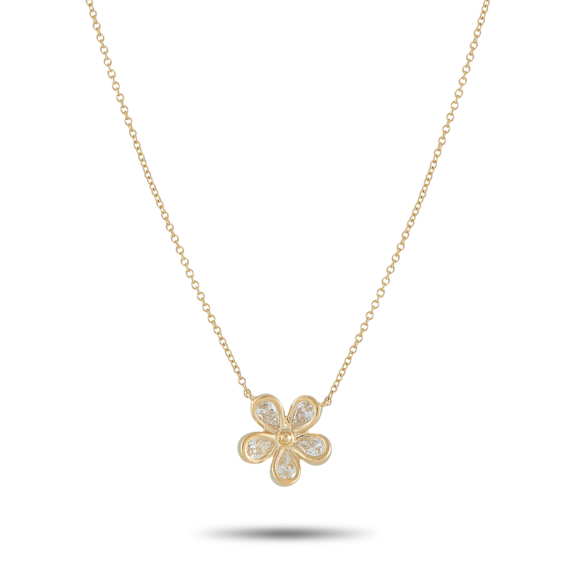 18K Yellow Gold 0.75ct Diamond Flower Necklace