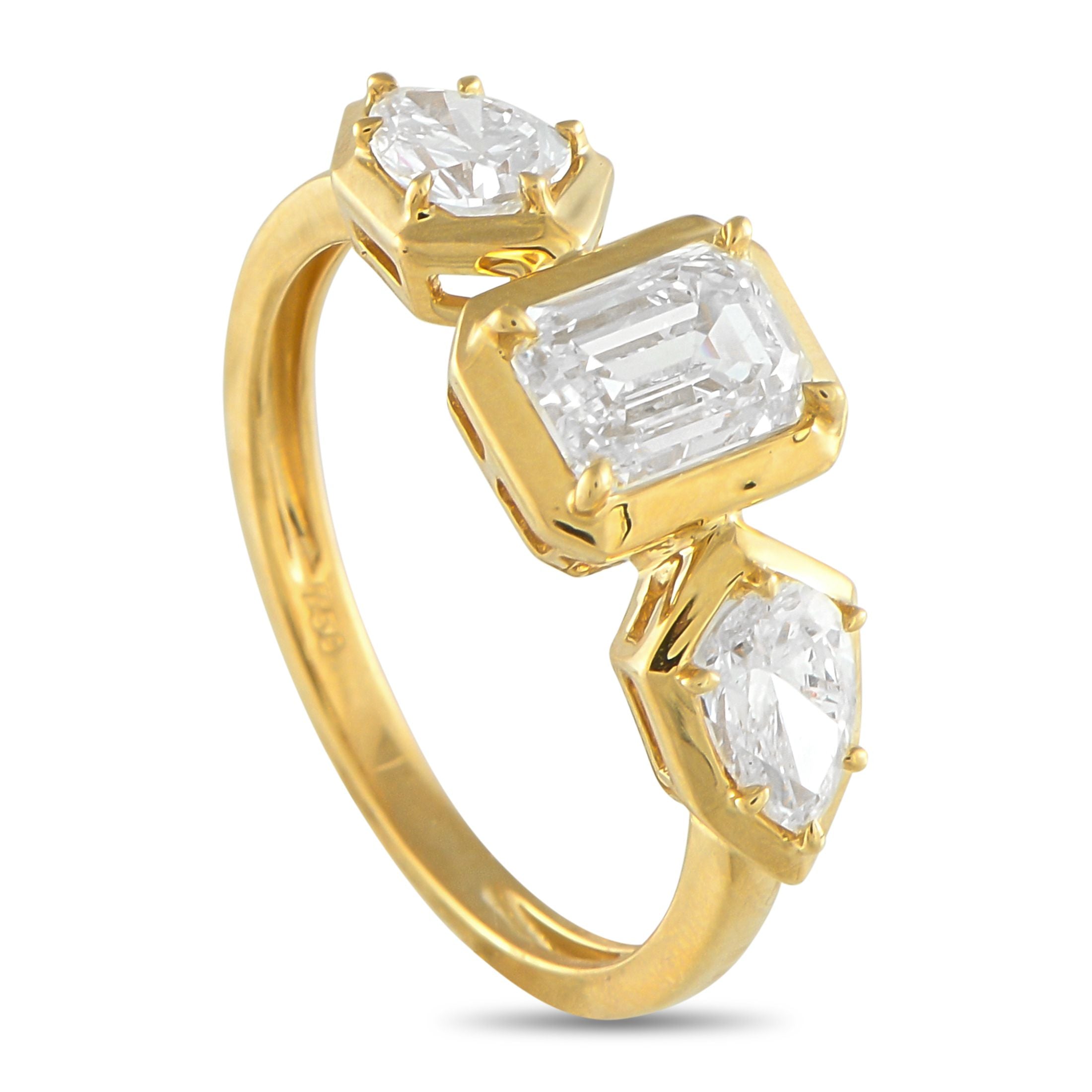 Exclusive 18K Yellow Gold 1.76 ct Diamond Geometric Three-Stone Ring ALR-19794-1-Y – This Exclusive  ring centers on a 1
