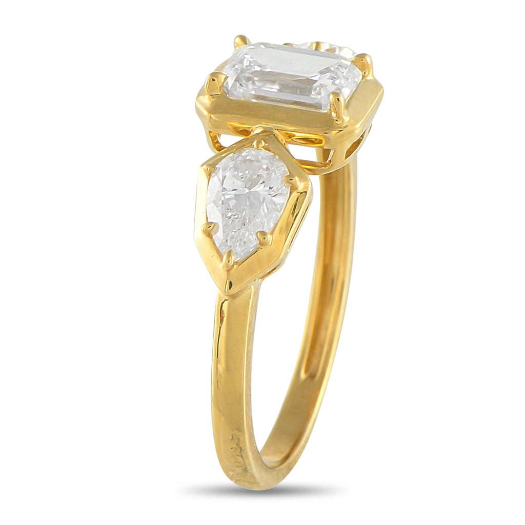 Exclusive 18K Yellow Gold 1.76 ct Diamond Geometric Three-Stone Ring