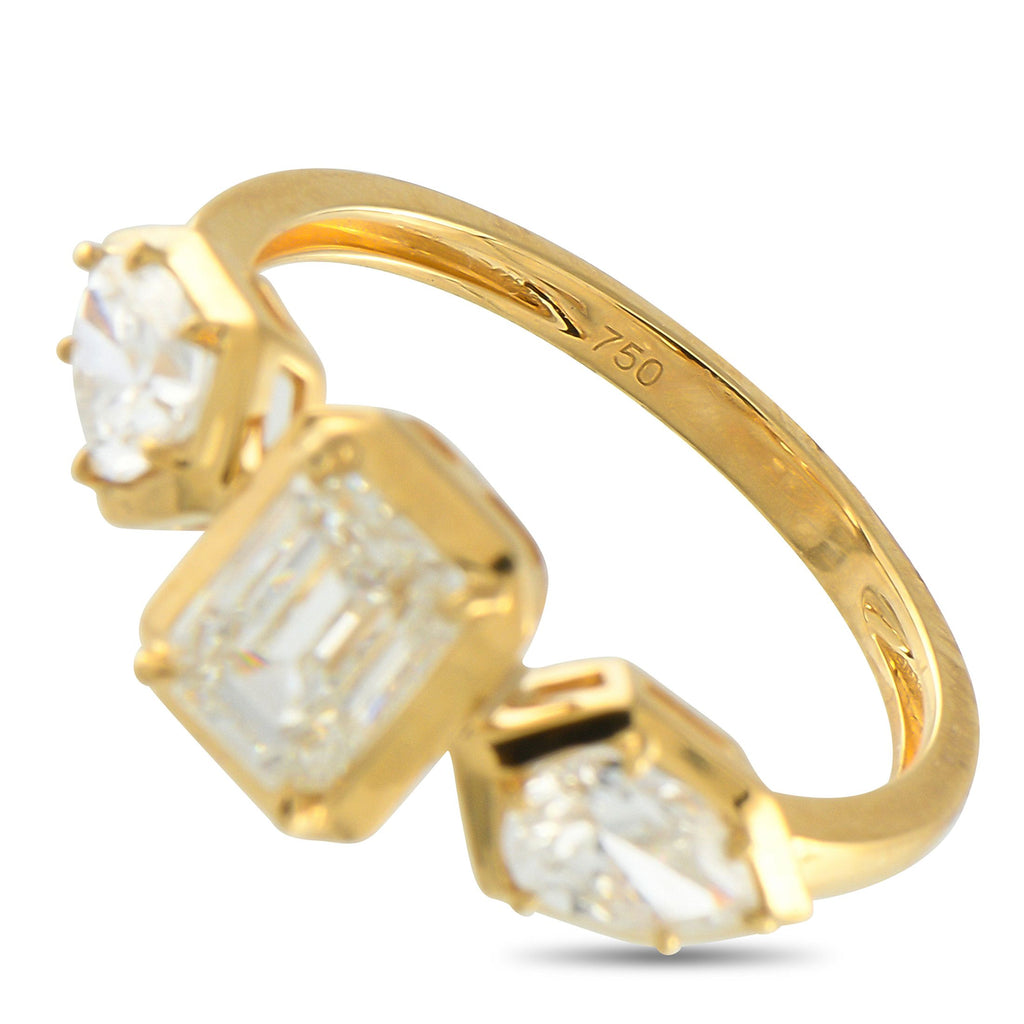 Exclusive 18K Yellow Gold 1.76 ct Diamond Geometric Three-Stone Ring