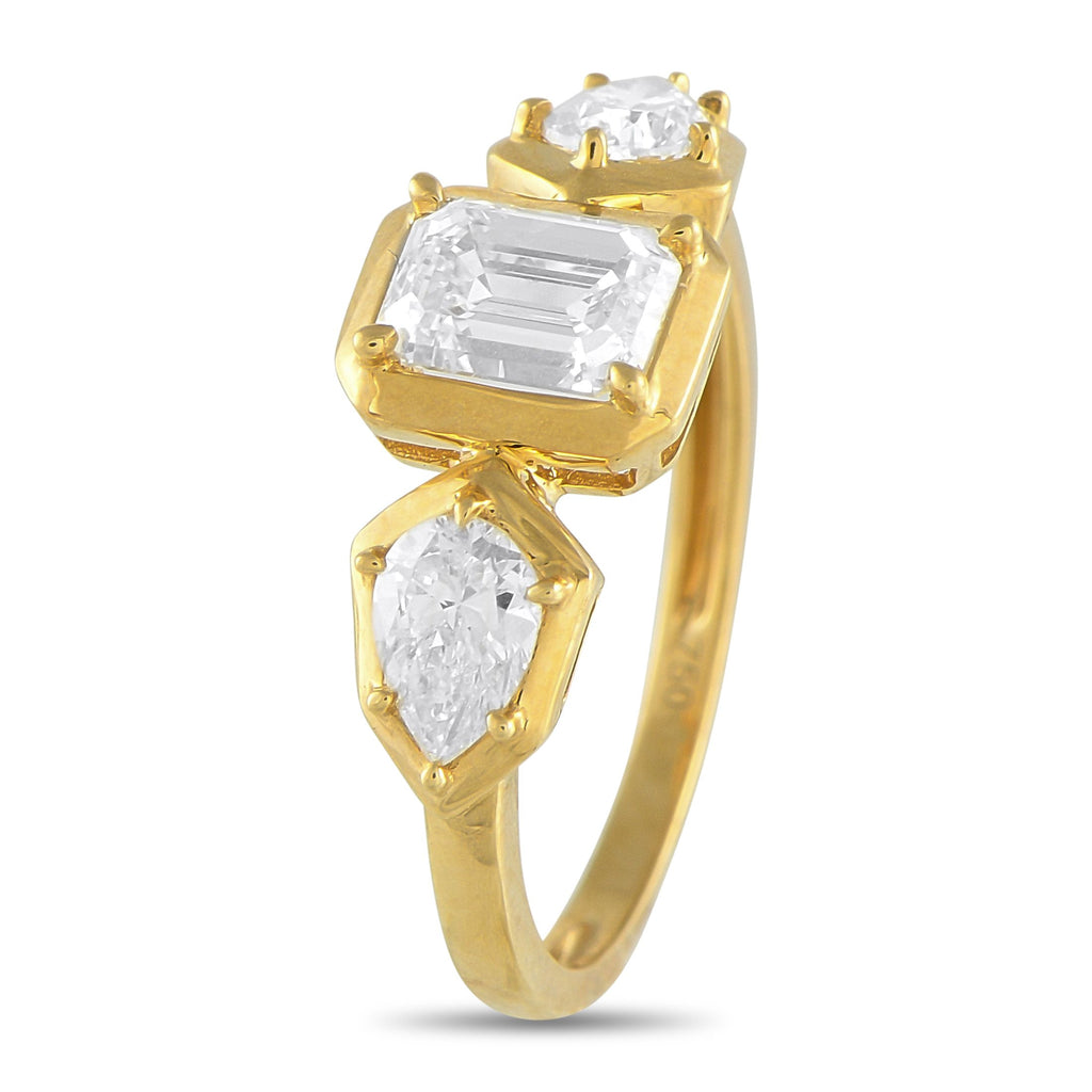 Exclusive 18K Yellow Gold 1.55ct Diamond Geometric Three-Stone Ring