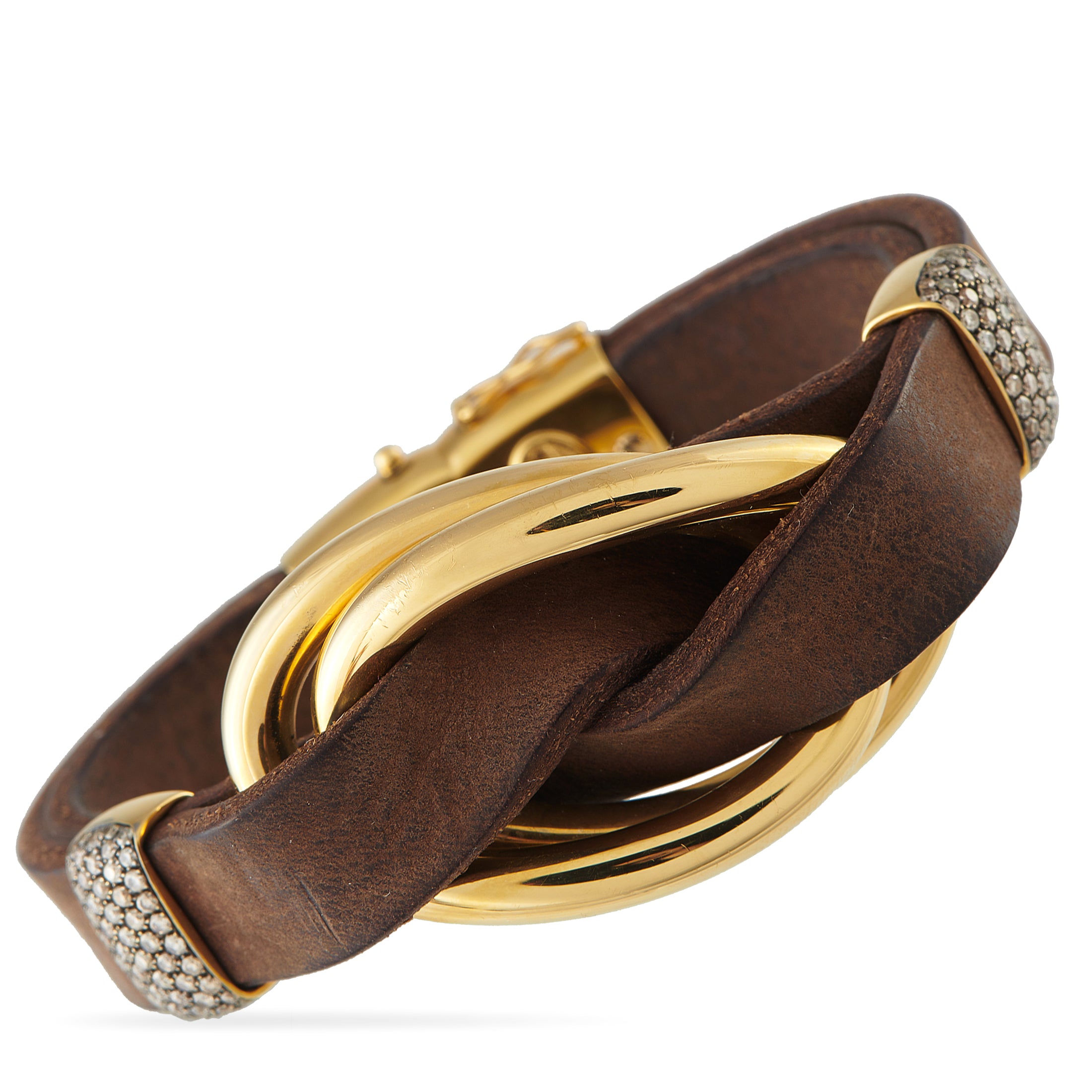 OROMALIA SALVATORE BARBERI 18K Yellow Gold 1.43ct Diamond Leather Bracelet – This impeccably crafted Oromalia Salvatore Barbe