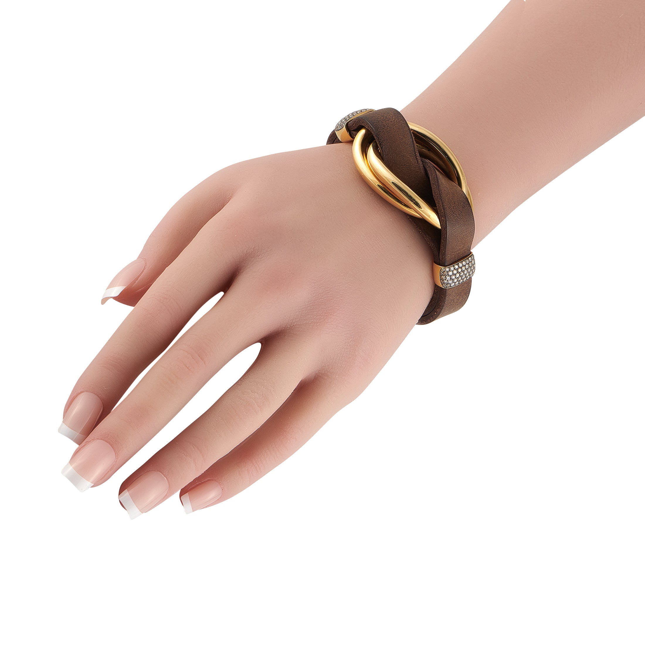 OROMALIA SALVATORE BARBERI 18K Yellow Gold 1.43ct Diamond Leather Bracelet