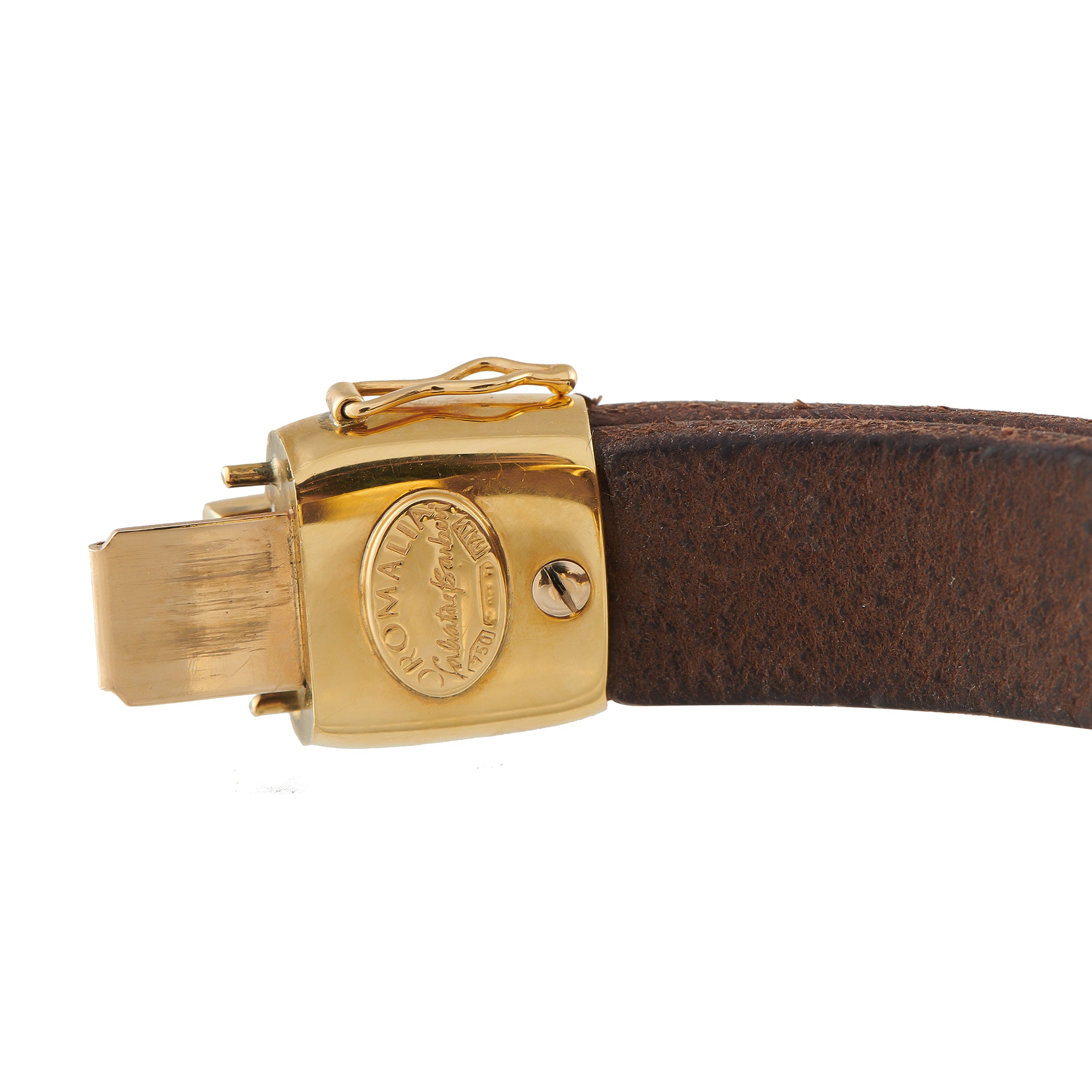 OROMALIA SALVATORE BARBERI 18K Yellow Gold 1.43ct Diamond Leather Bracelet