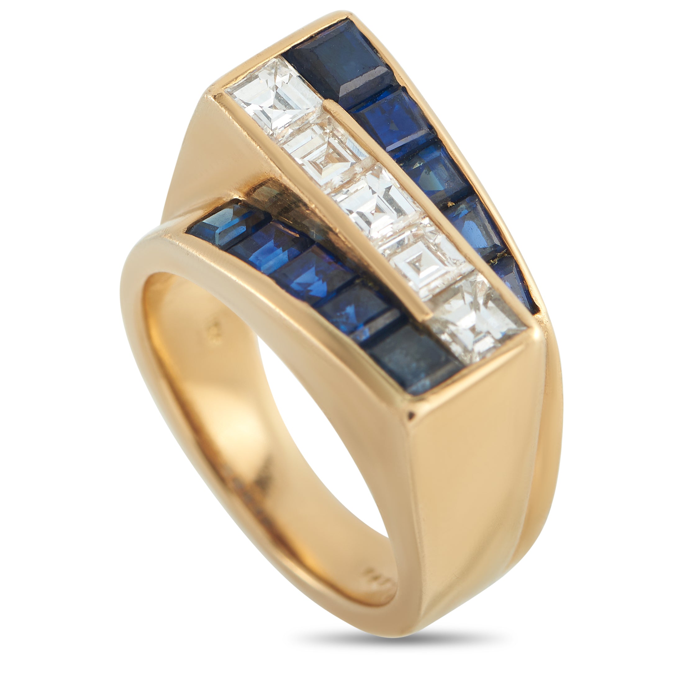 Oscar Heyman18K Yellow Gold 0.82ct Diamond and Sapphire Ring – This Oscar Heyman ring offers clean lines and a classic sense 