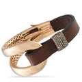 Rose gold diamond bracelet with brown leather strap and pavé clasp