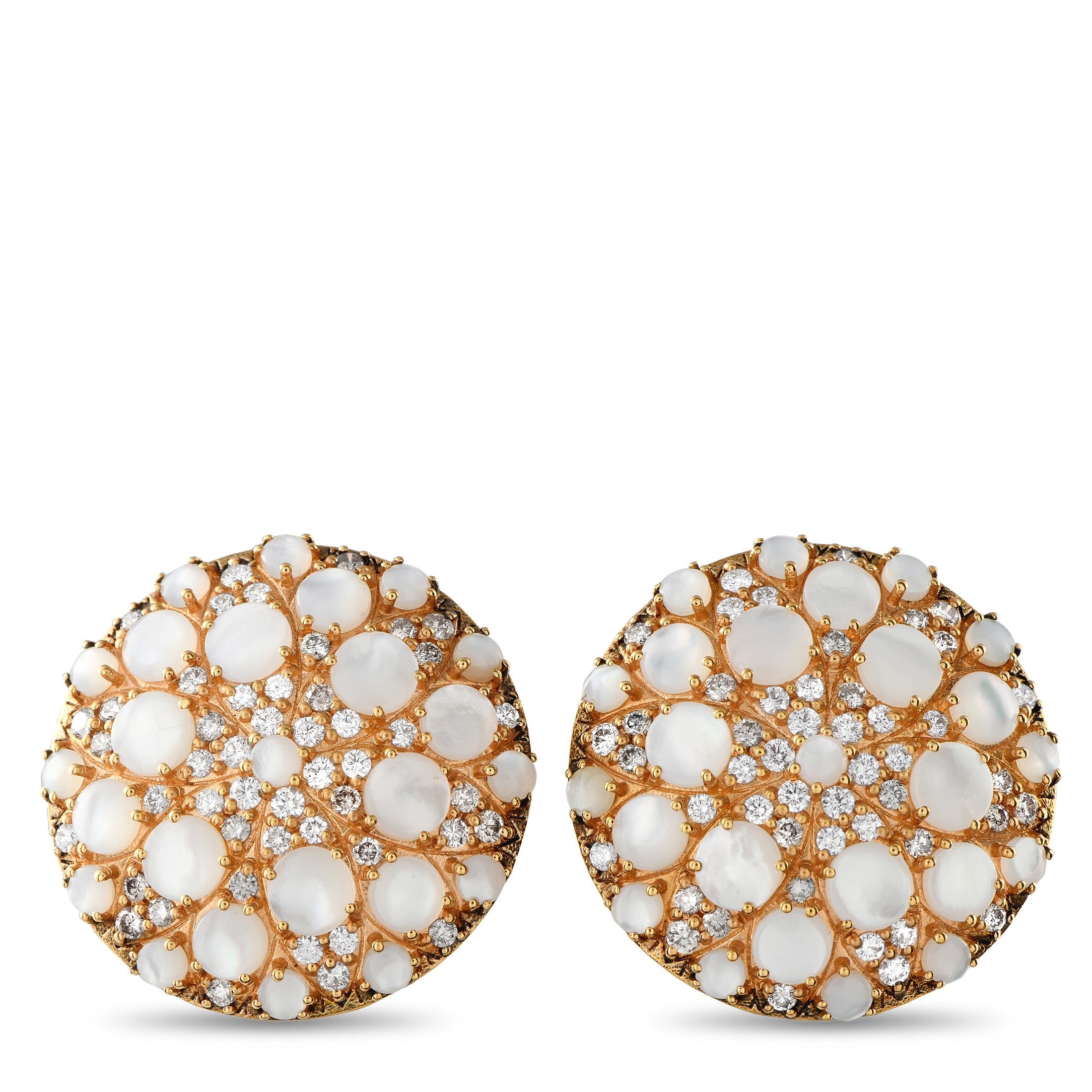Pasquale Bruni18K Rose Gold 1.85ct Diamond and Mother of Pearl Clip-On Earrings – These Pasquale Bruni earrings positively ra