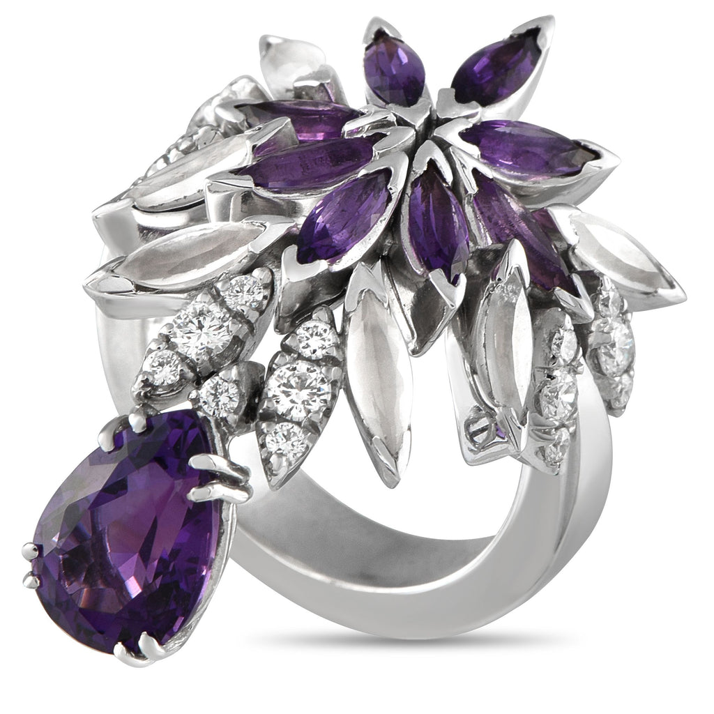 Pasquale Bruni18K White Gold 0.45ct Diamond and Amethyst Ring PB08-050225 – A dramatic design makes this Pasquale Bruni ring 