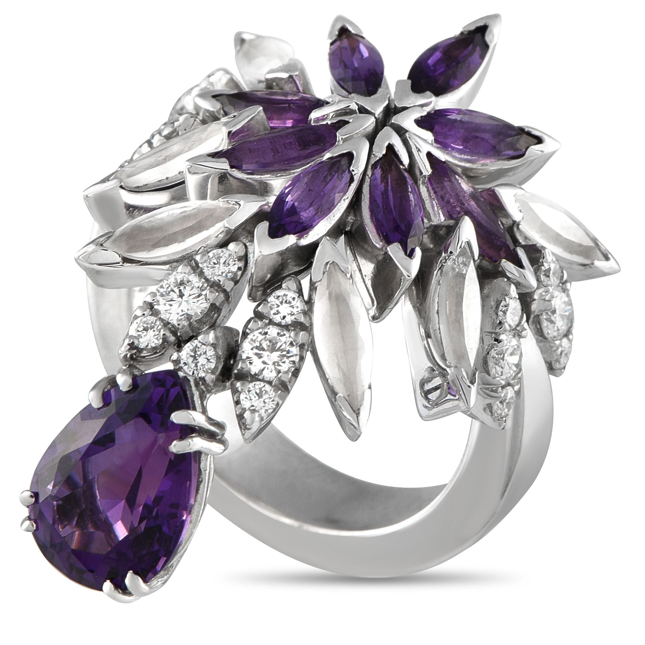 Pasquale Bruni18K White Gold 0.45ct Diamond and Amethyst Ring PB08-050225 – A dramatic design makes this Pasquale Bruni ring 