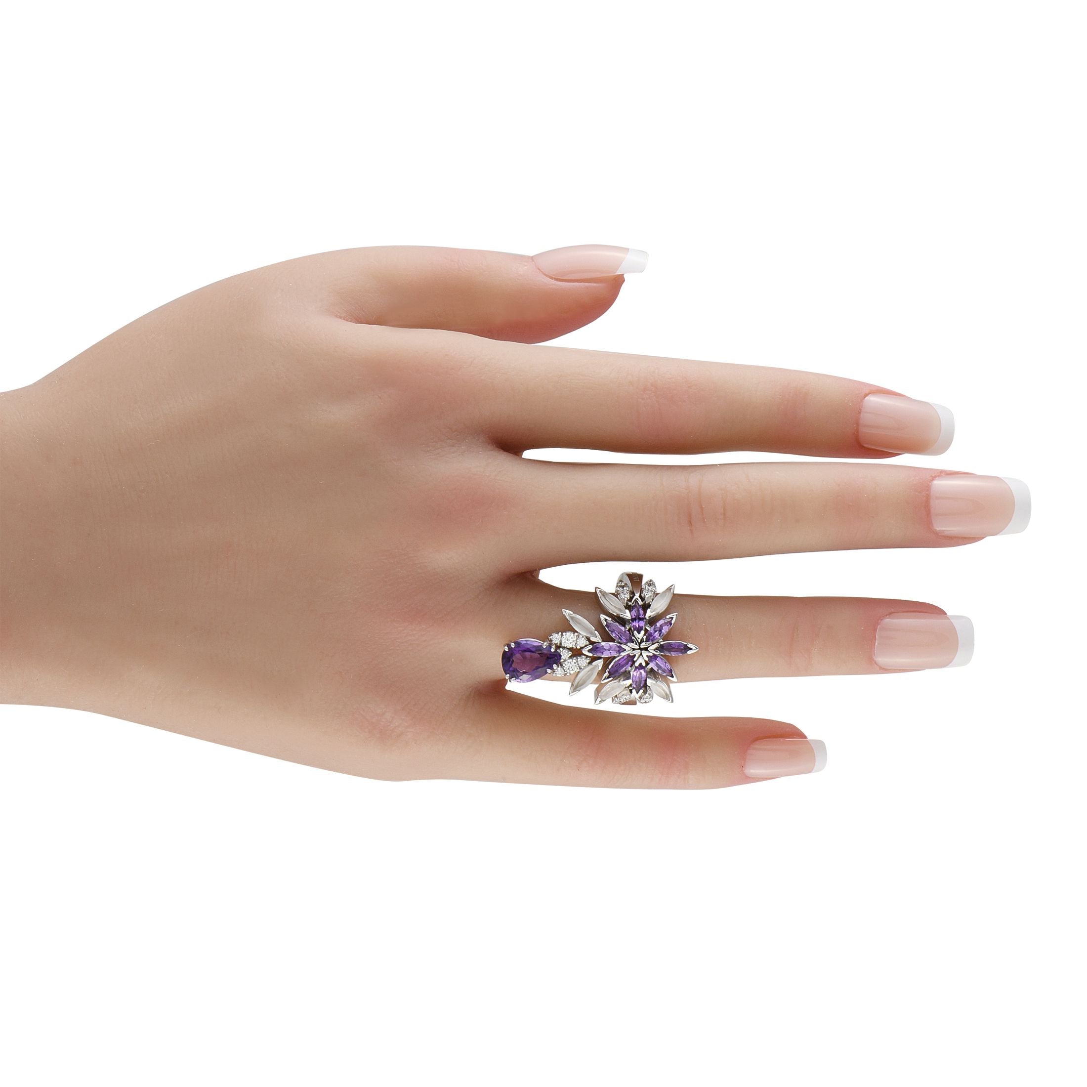 Pasquale Bruni 18K White Gold 0.45ct Diamond and Amethyst Ring