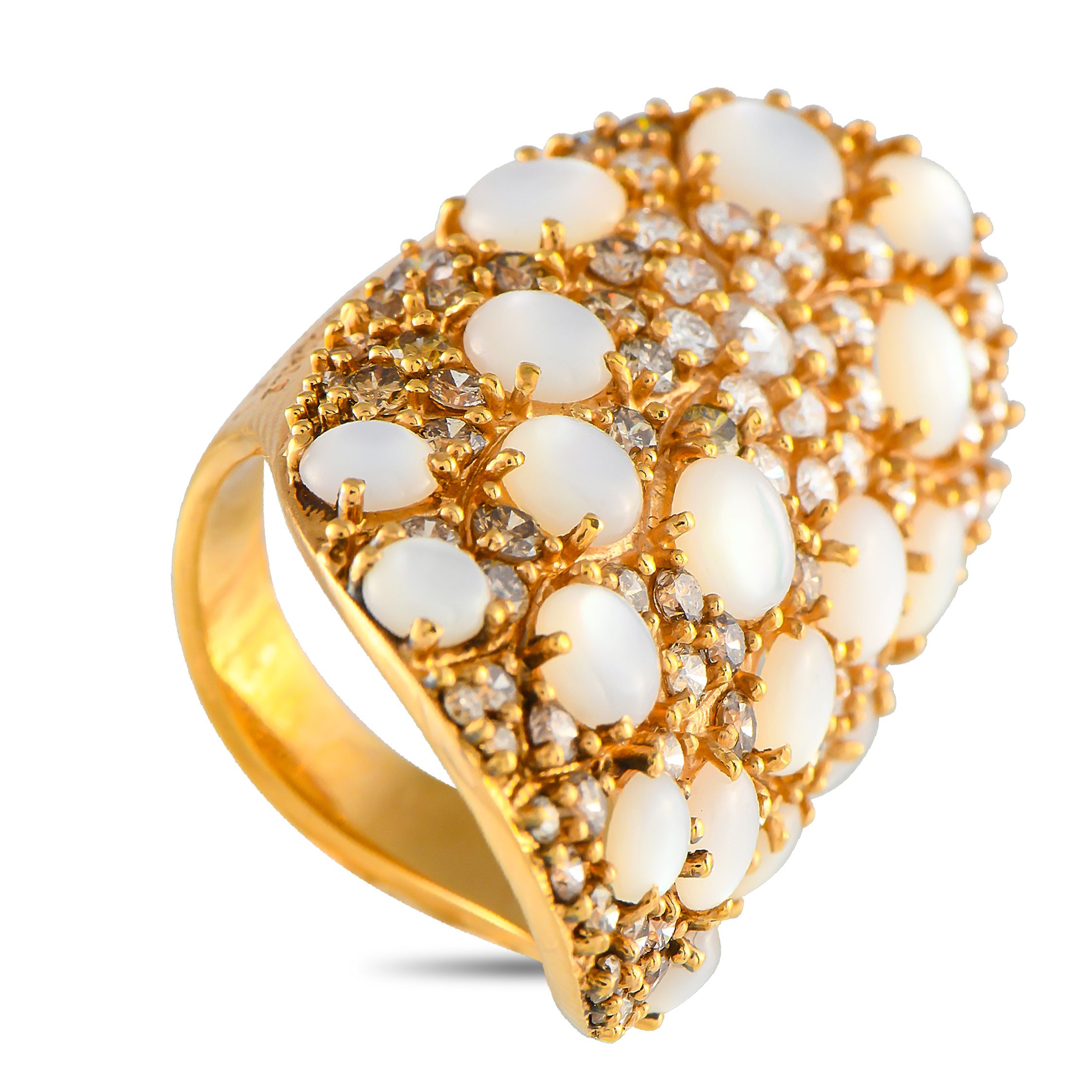 Pasquale BruniMandala 18K Yellow Gold 2.65ct Diamond and Mother of Pearl Ring PB07-050225 – An eye-catching ring that capture