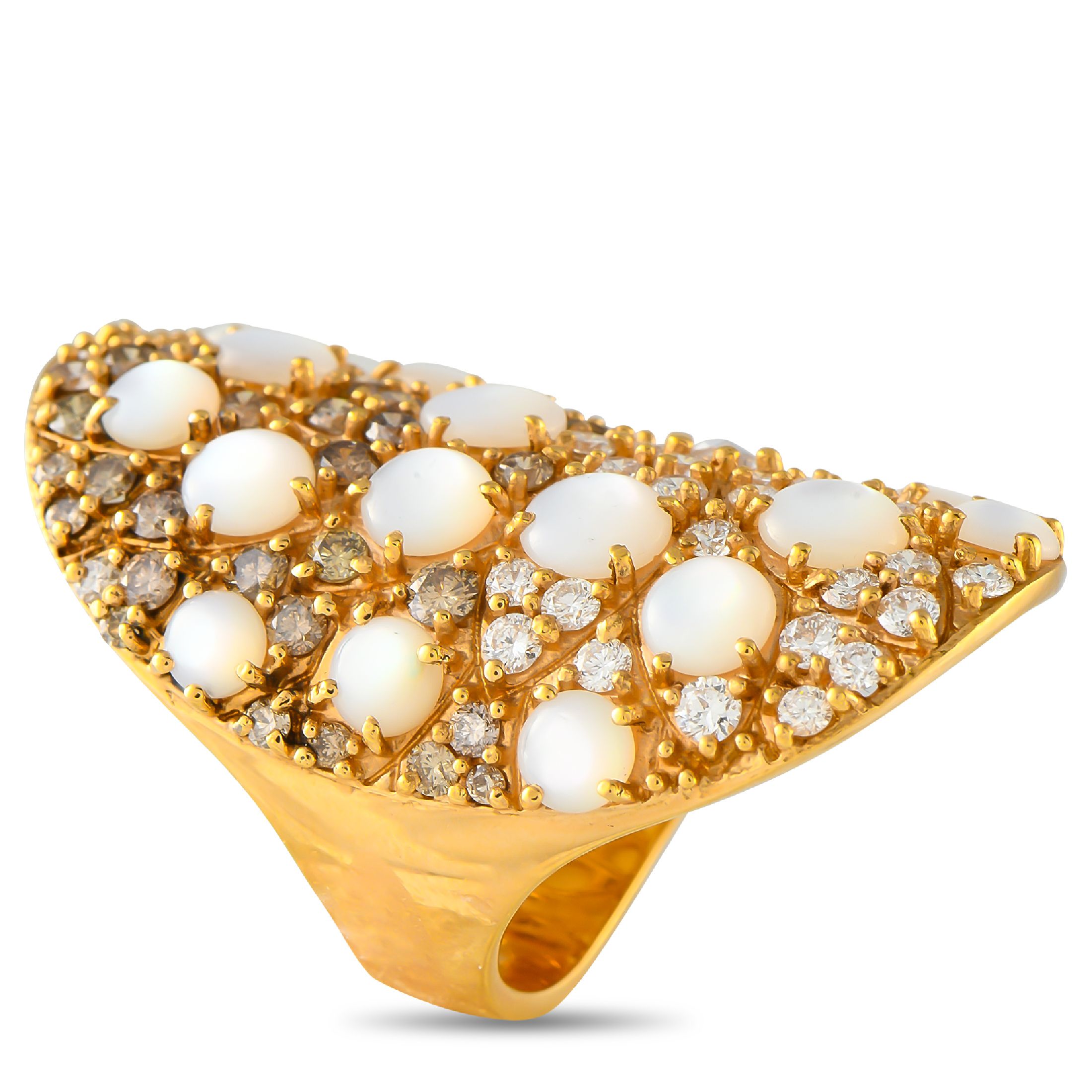 Pasquale Bruni Mandala 18K Yellow Gold 2.65ct Diamond and Mother of Pearl Ring