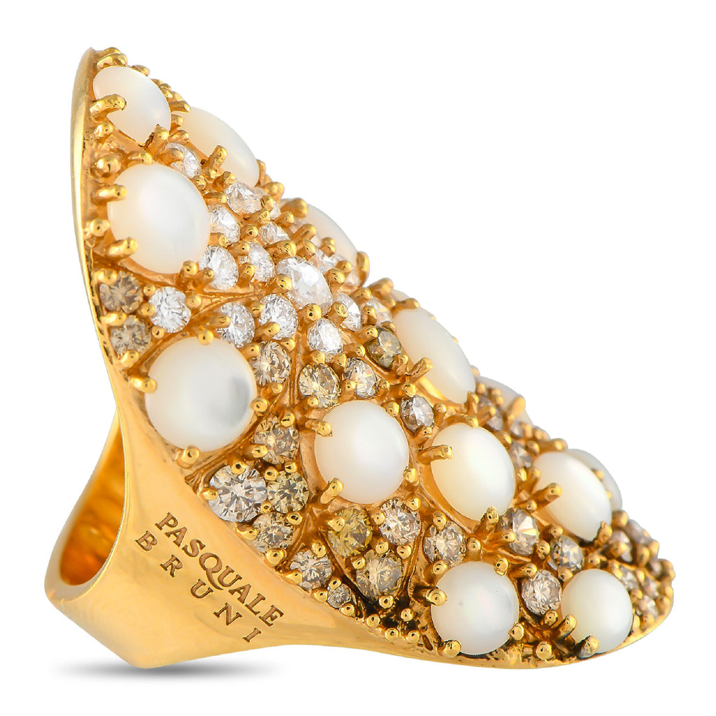 Pasquale Bruni Mandala 18K Yellow Gold 2.65ct Diamond and Mother of Pearl Ring