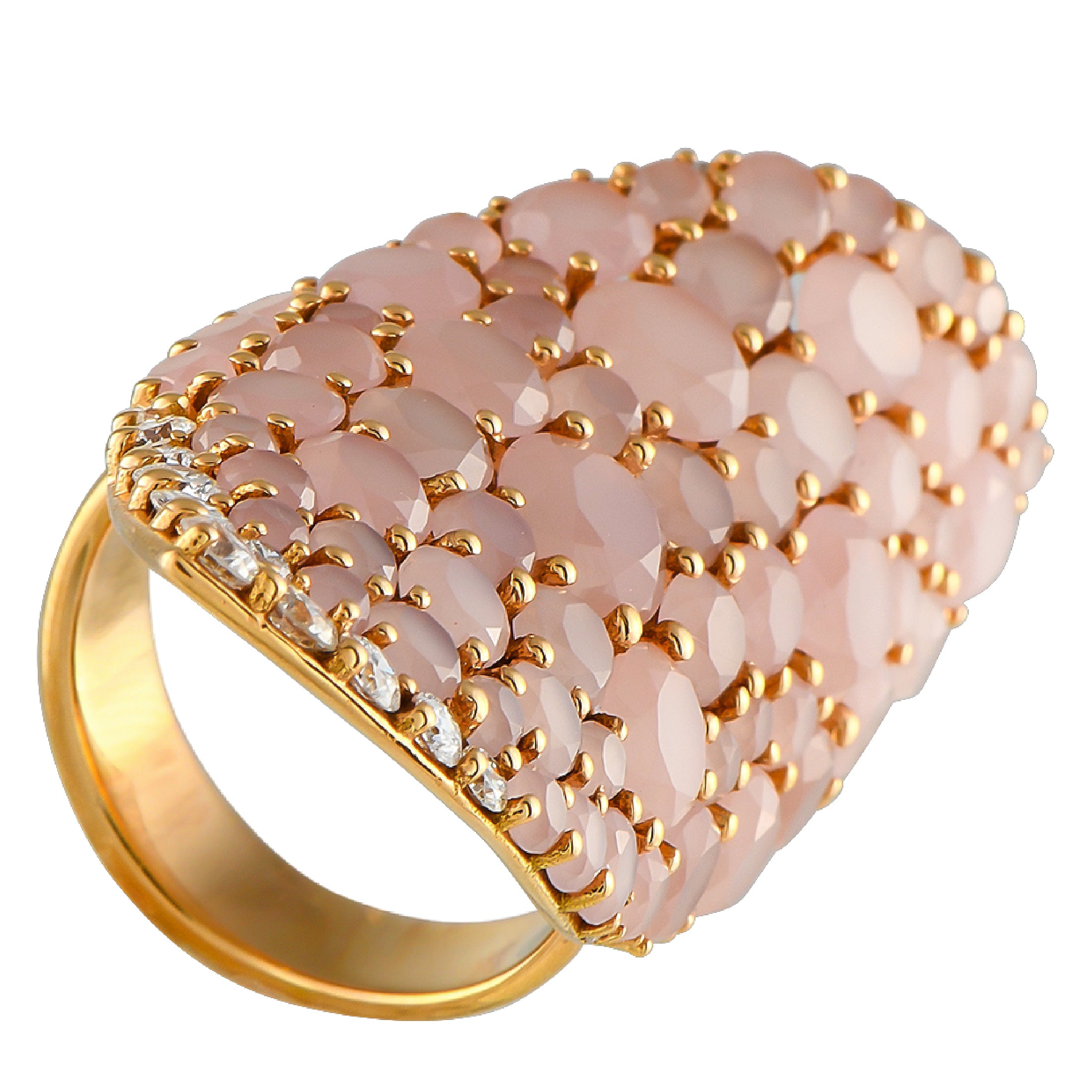 Pasquale BruniLakshmi Gardens 18K Yellow Gold 0.78ct Diamond and Pink Quartz Ring