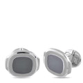 White gold cufflinks with octagonal dark gray center and ridged bezel
