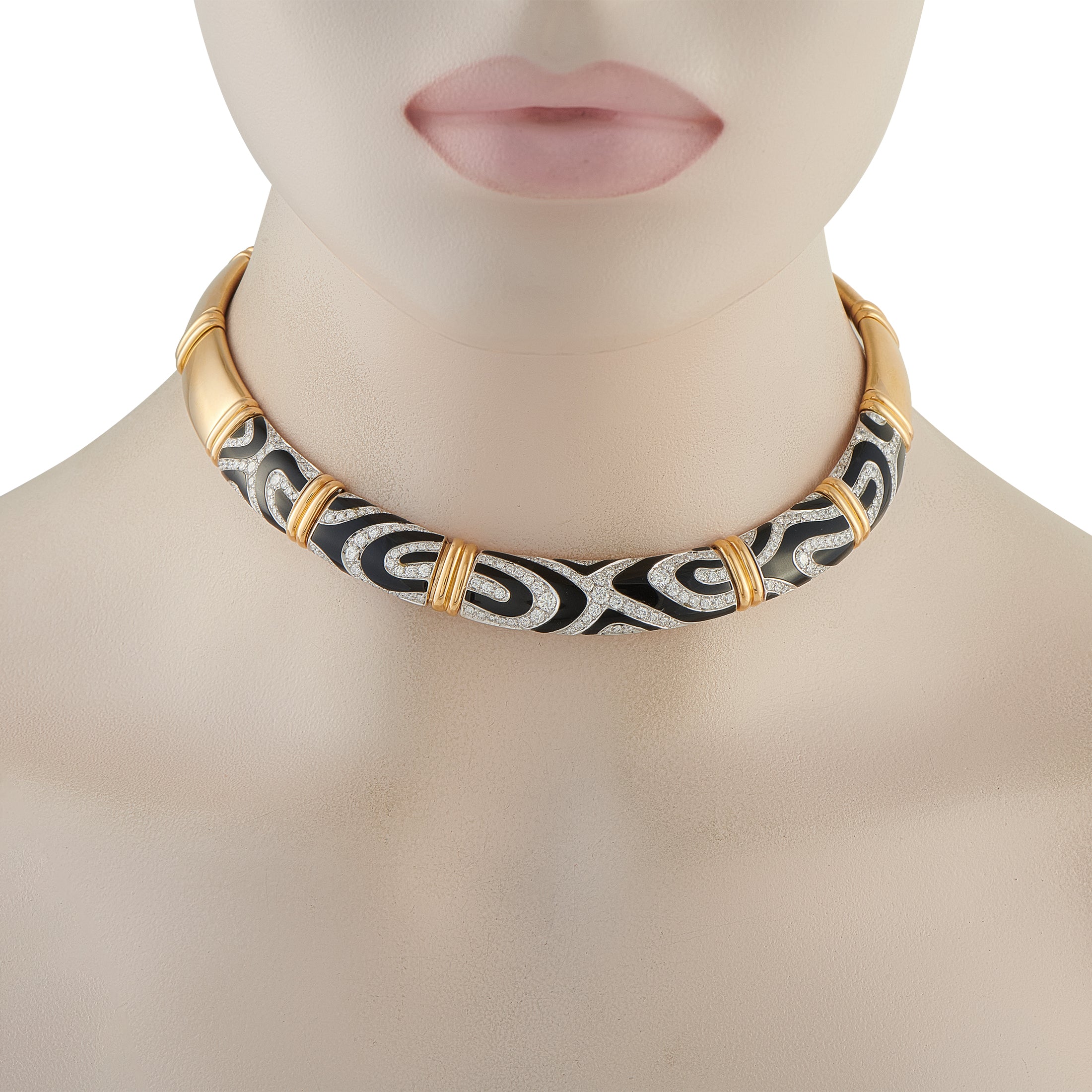 Picchiotti 18K Yellow Gold 4.52ct Diamond and Enamel Necklace