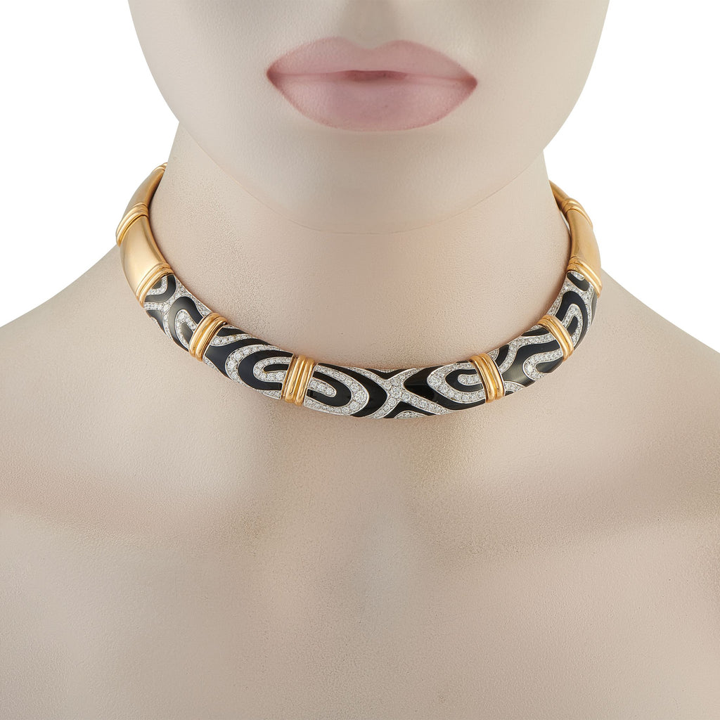 Picchiotti 18K Yellow Gold 4.52ct Diamond and Enamel Necklace