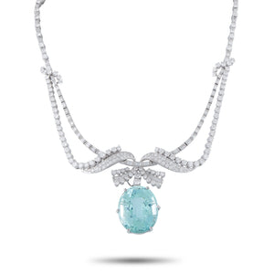 Vintage Platinum 20.0ct Diamond and Paraiba Tourmaline Necklace