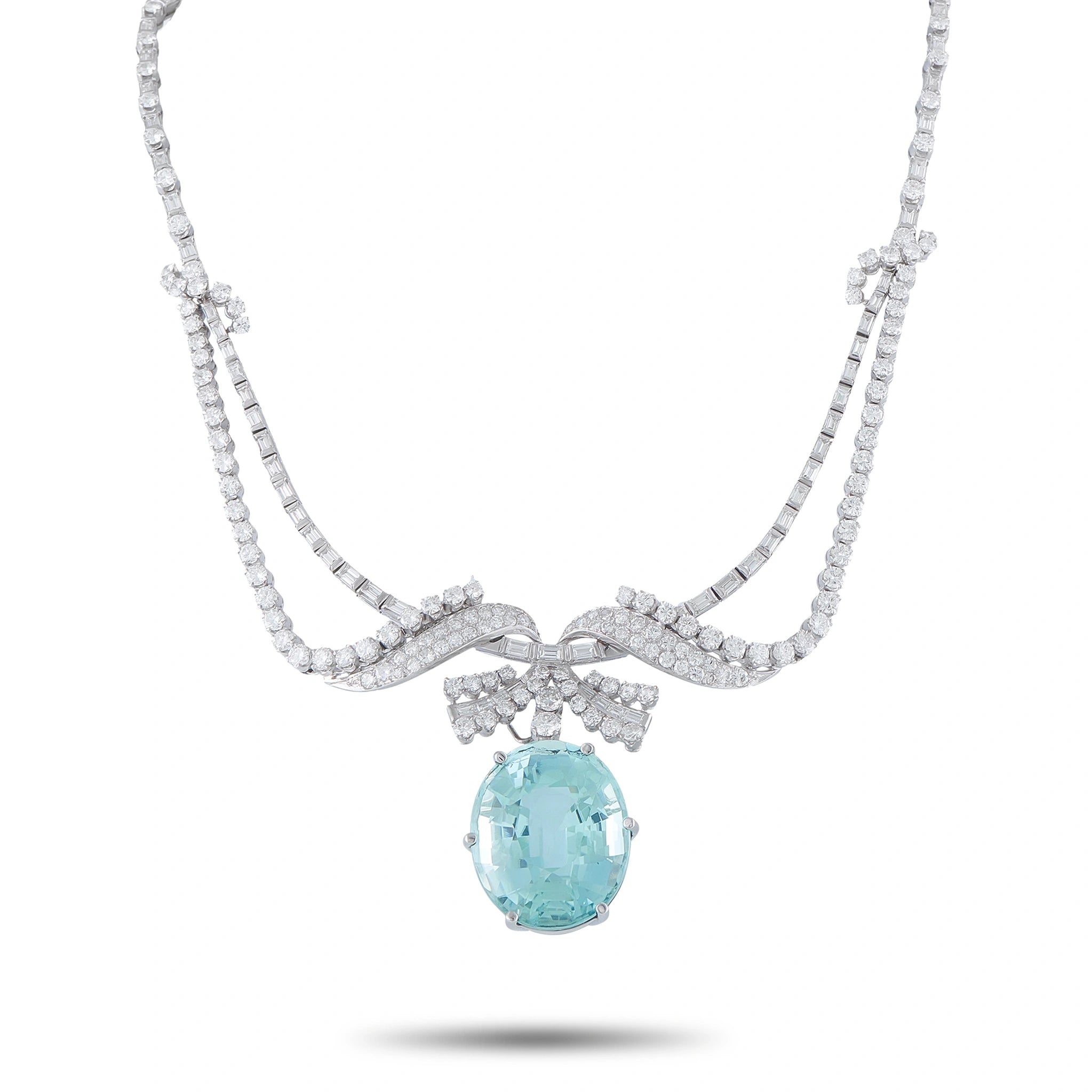 Vintage Platinum 20.0ct Diamond and Paraiba Tourmaline Necklace