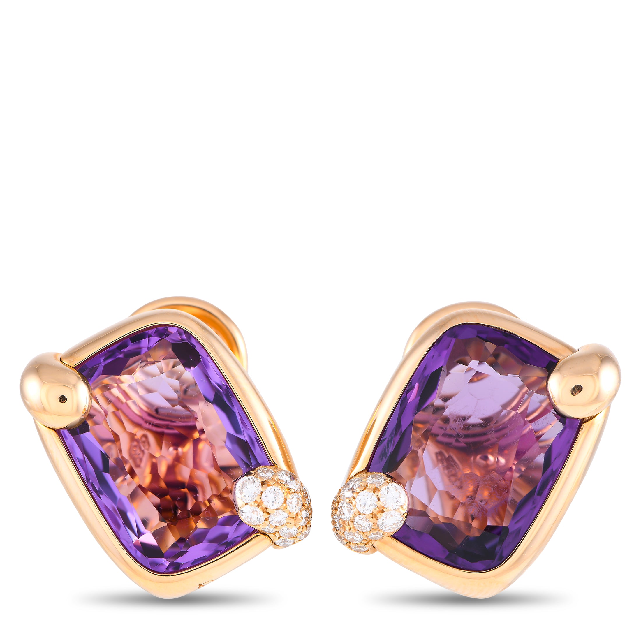 PomellatoRitratto 18K Yellow Gold Diamond and Amethyst Earrings – Take an outfit up a notch with these Pomellato Ritratto ear