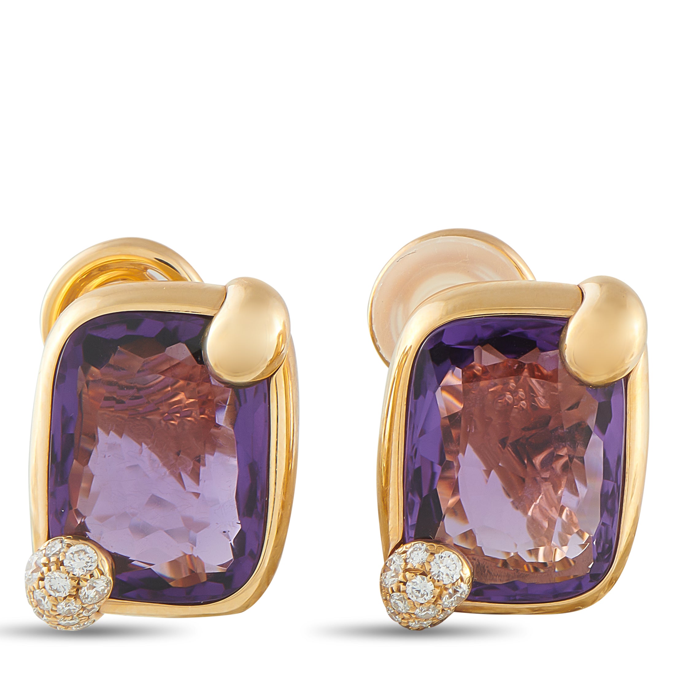 PomellatoRitratto 18K Yellow Gold Diamond and Amethyst Clip-On Earrings – A stunning combination of colors and textures make 