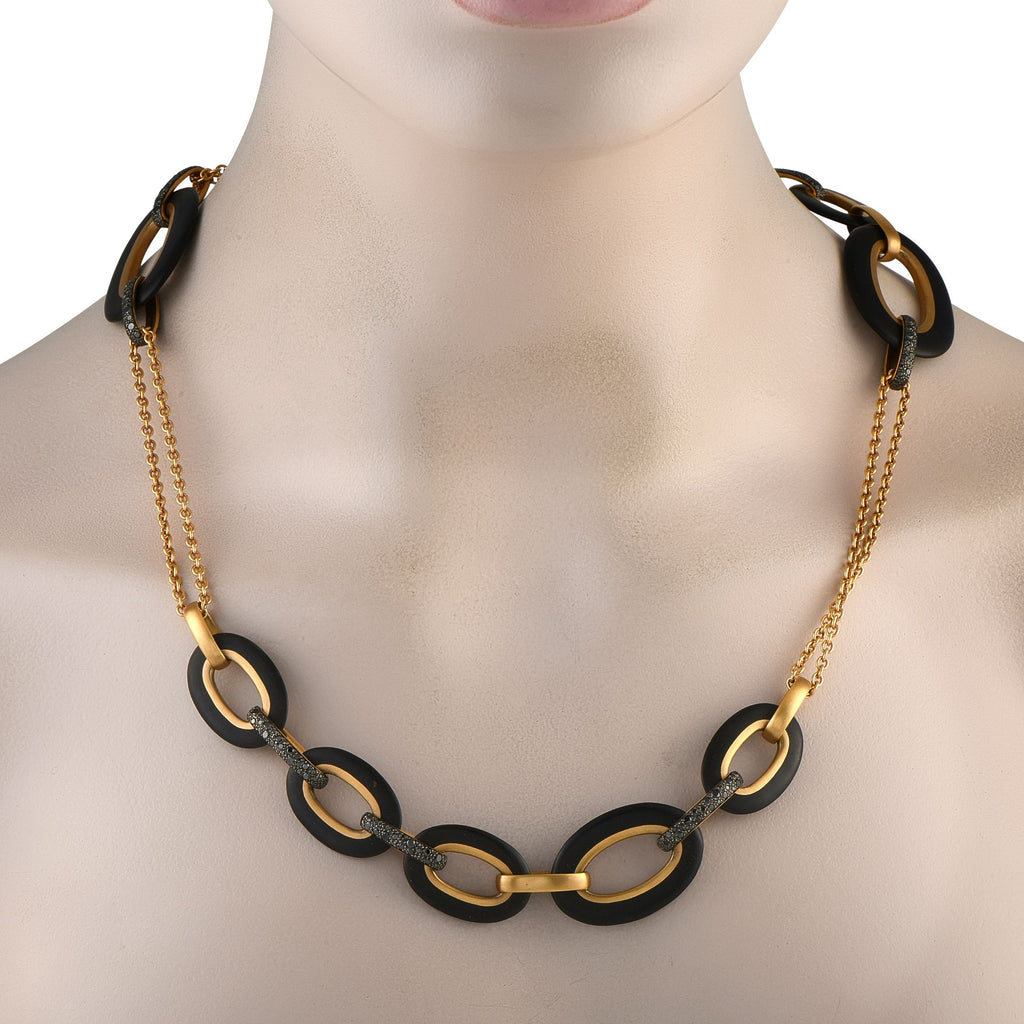 Pomellato Victoria 18K Rose Gold 4.70ct Diamond and Black Jet Necklace