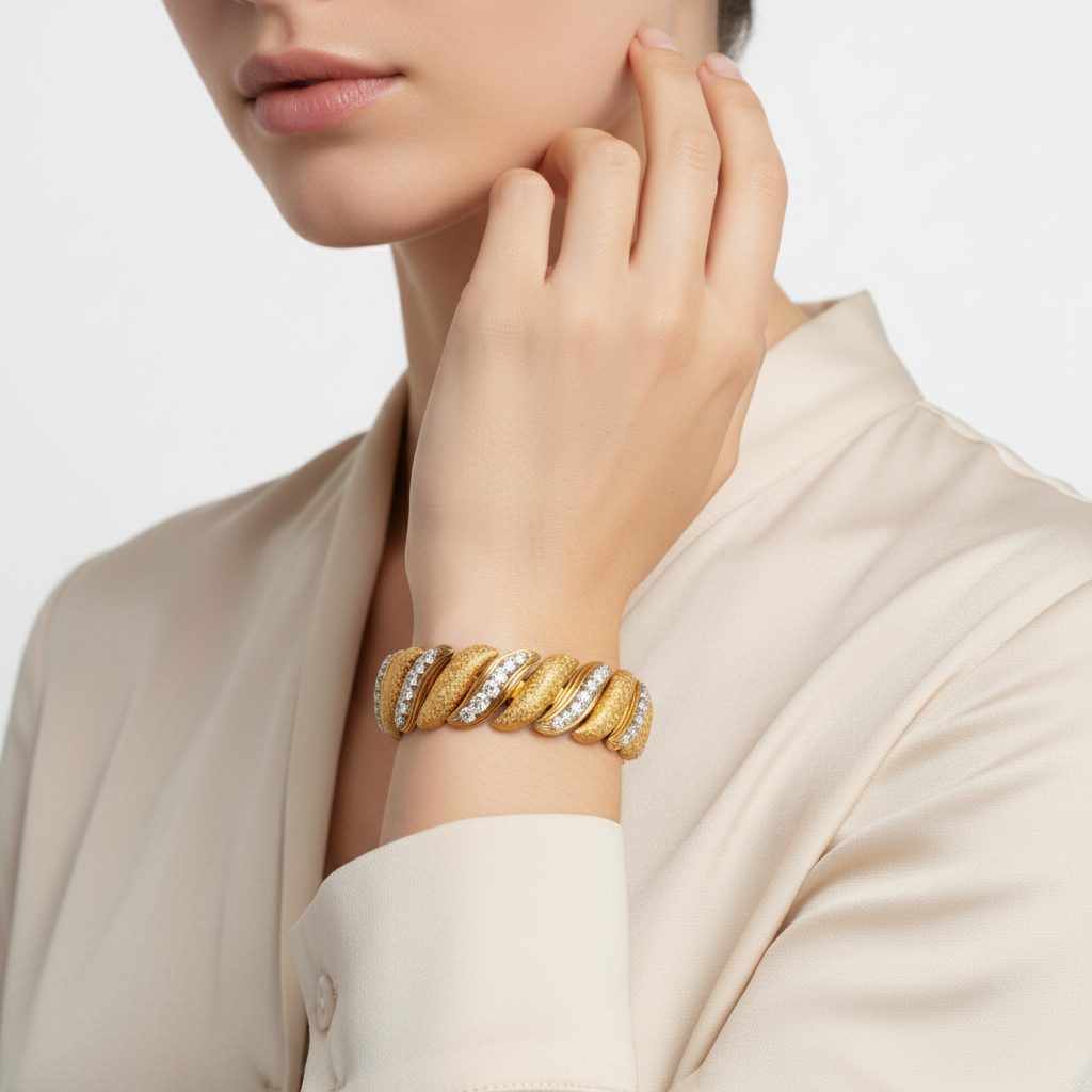 14K Rose Gold 6ct Diamond Textured Link Bracelet
