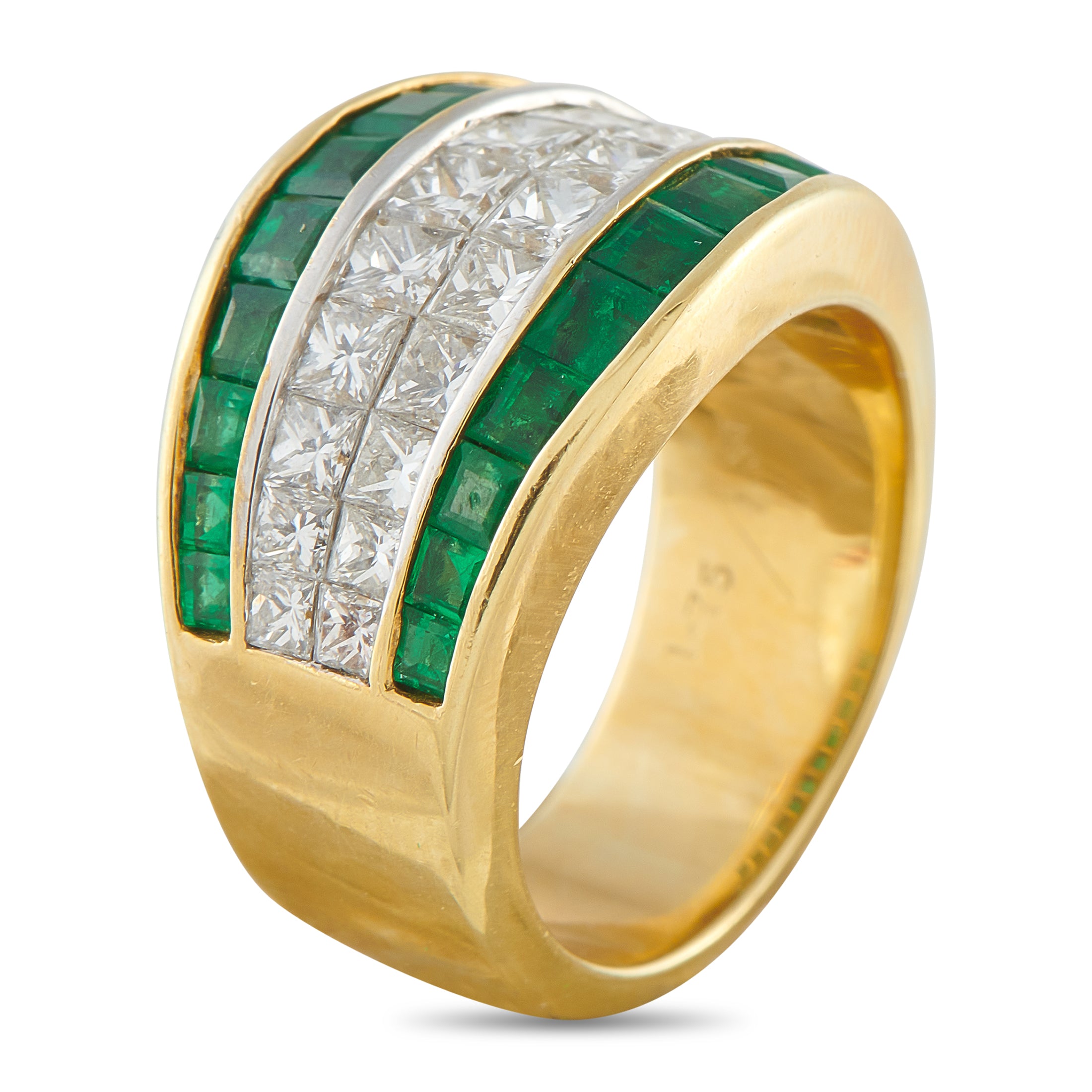 Quad18K Yellow Gold 1.75ct Diamond and Emerald Ring