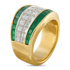 Quad 18K Yellow Gold 1.75ct Diamond and Emerald Ring